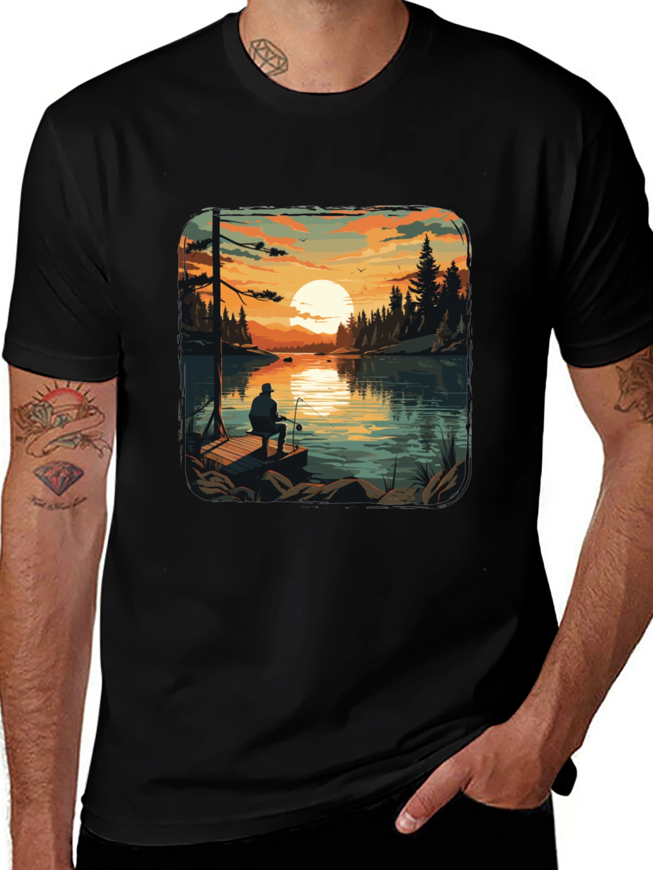 Variant 30 of Fishing Lake Sunset Graphic T-Shirt