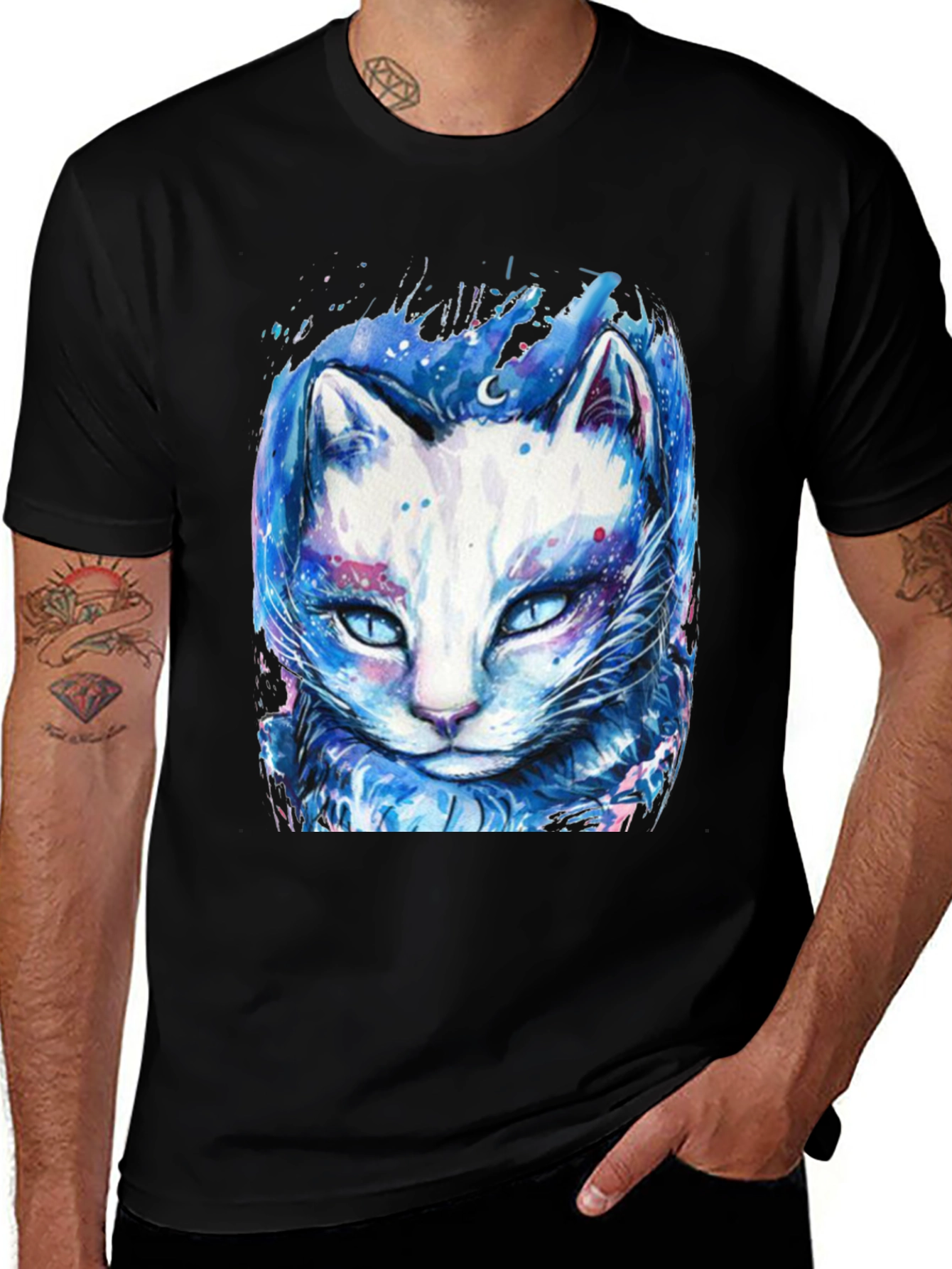 Black Cosmic Cat Graphic Tee - Black T-Shirt main image