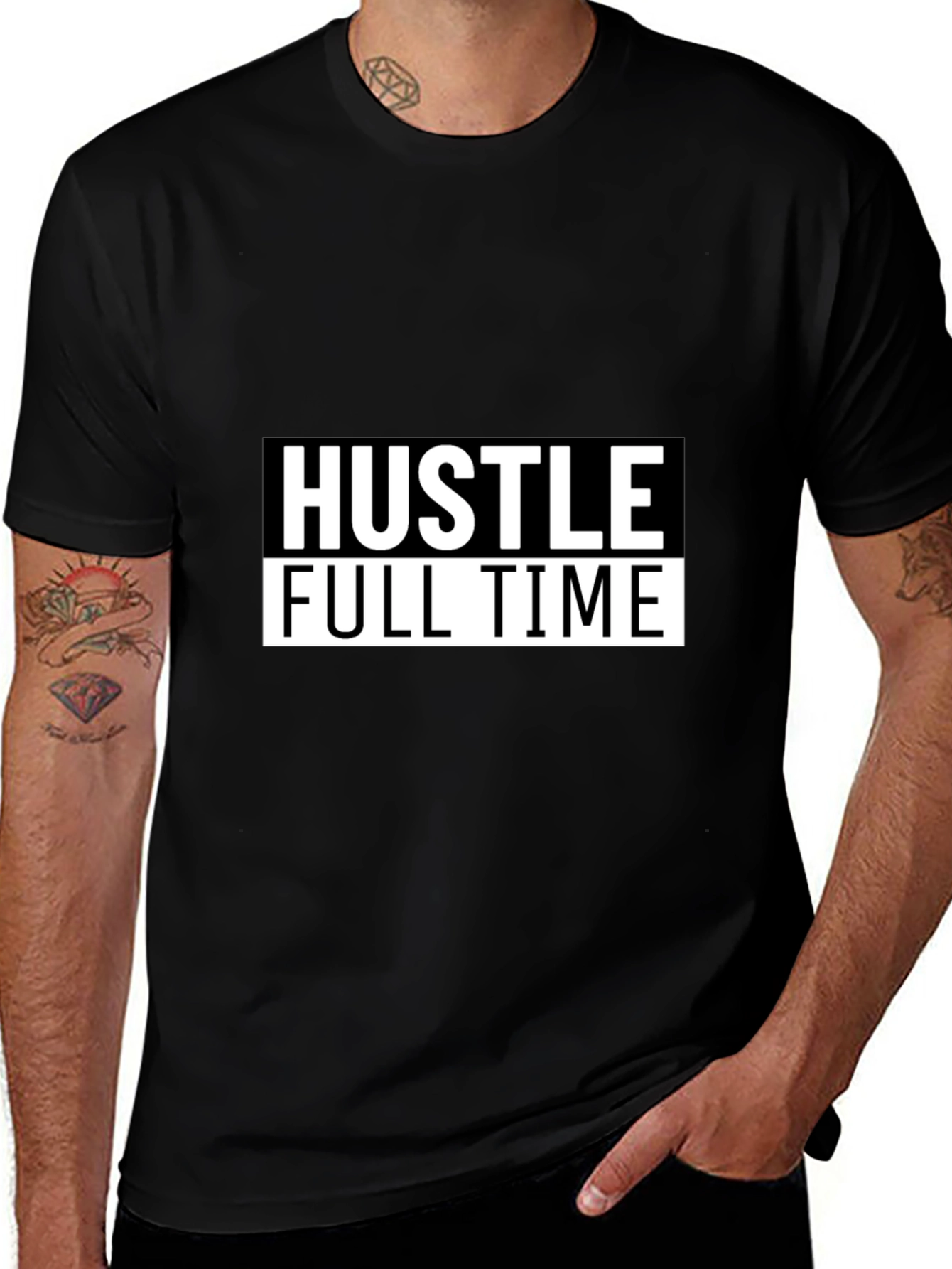 Hustle Full Time Graphic Tee - Black Casual T-Shirt