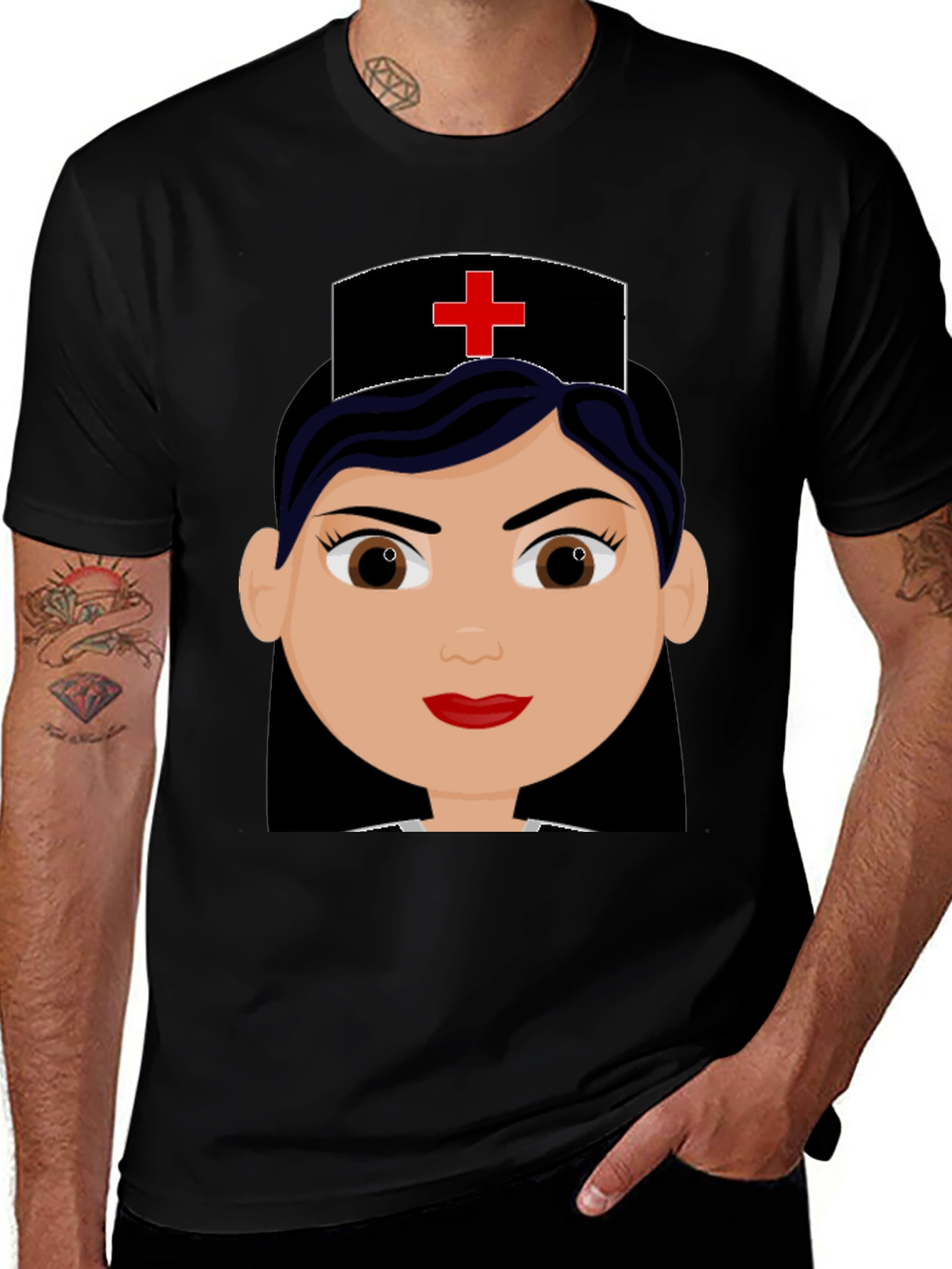 Variant 3 of Cartoon Nurse Graphic Black T-Shirt