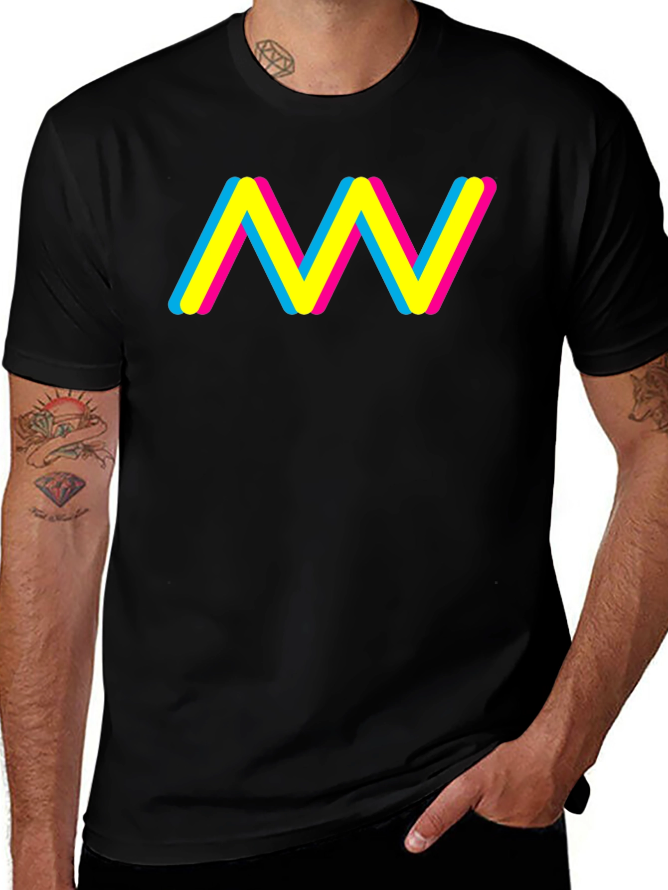 Variant 10 of Trendy CMY Wave Graphic T-Shirt - Black