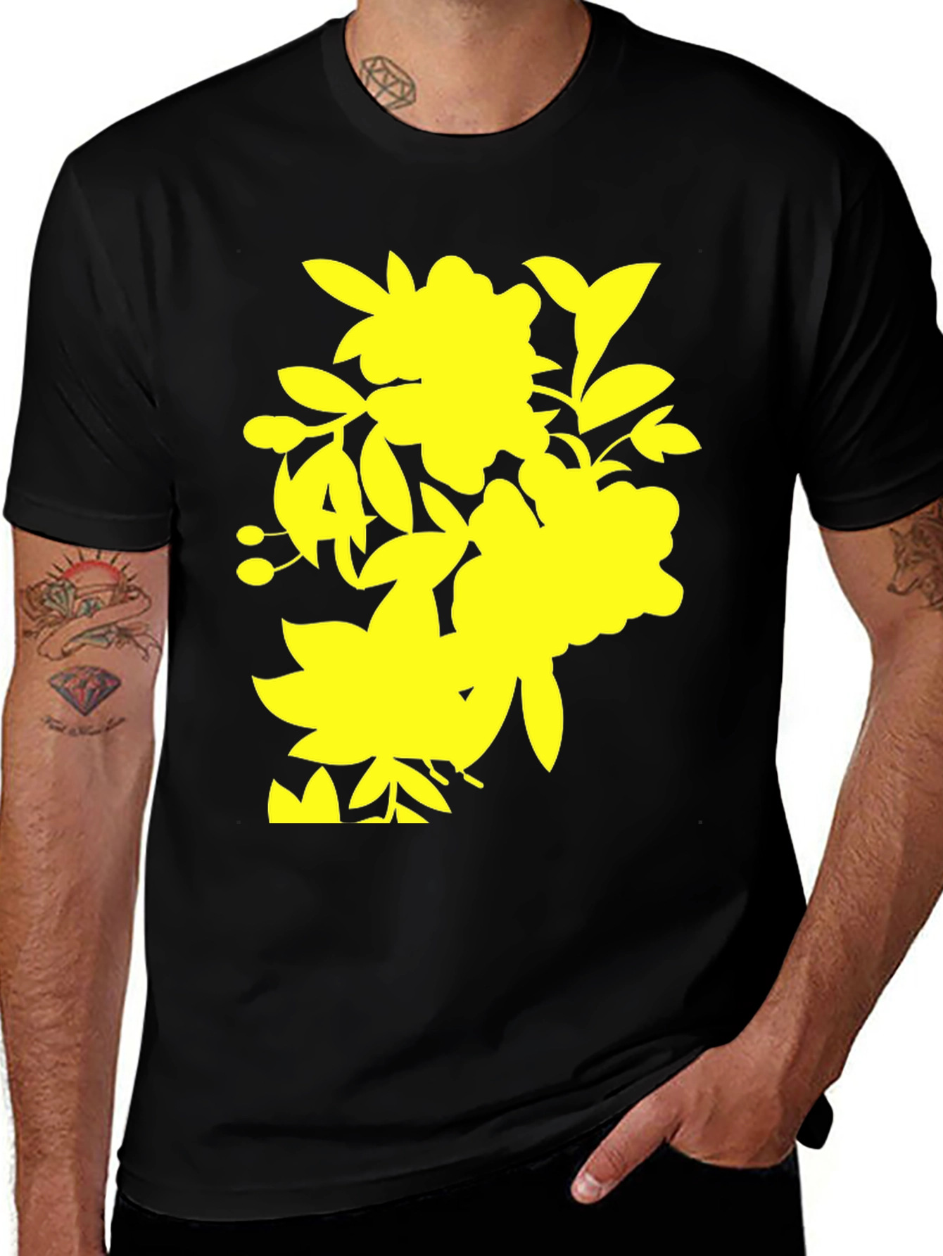 Variant 9 of Floral Print Black T-Shirt - Stylish Casual Wear