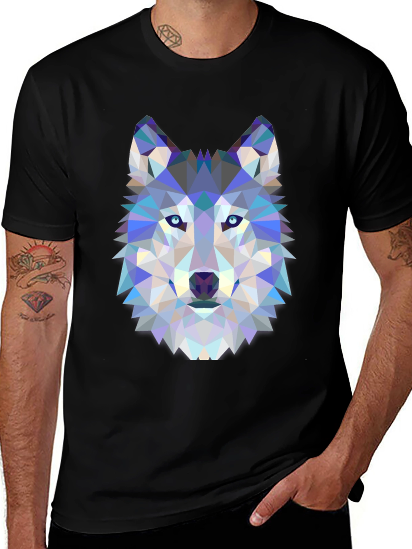 Variant 30 of Geometric Wolf Graphic Tee - Stylish Men's Black T-Shirt