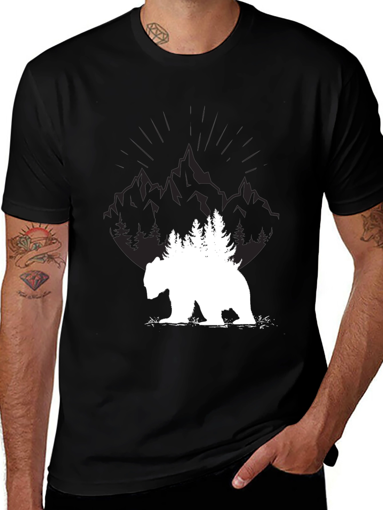 Variant 7 of Nature Bear Graphic Tee - Black Cotton