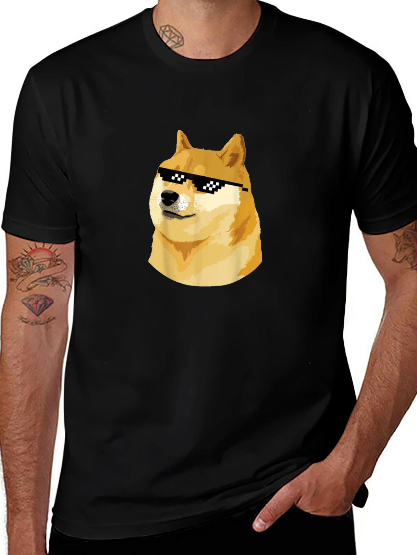 Doge Meme Black T-Shirt - Cool Doge with Sunglasses