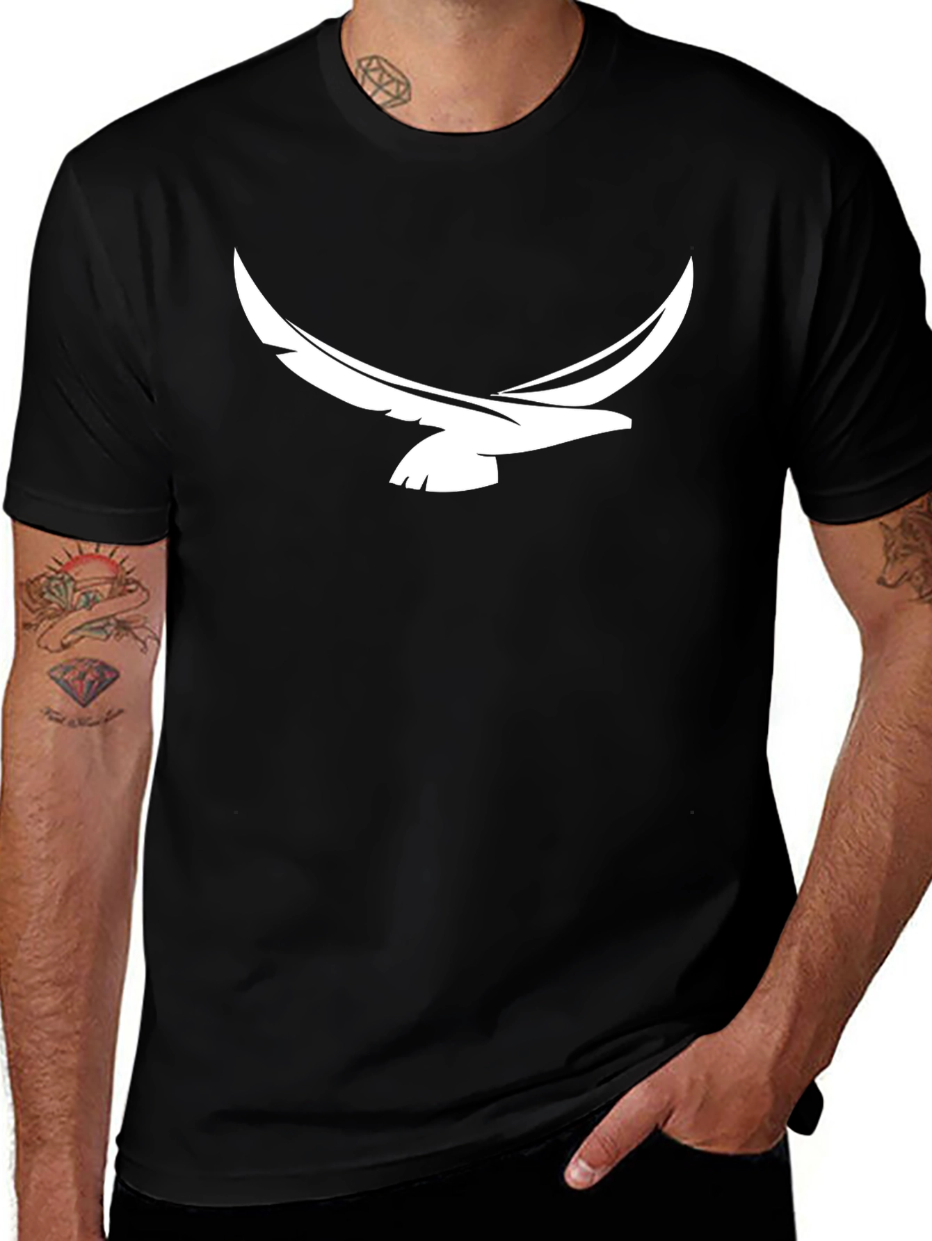 Variant 3 of Stylish Black T-Shirt with White Eagle Logo