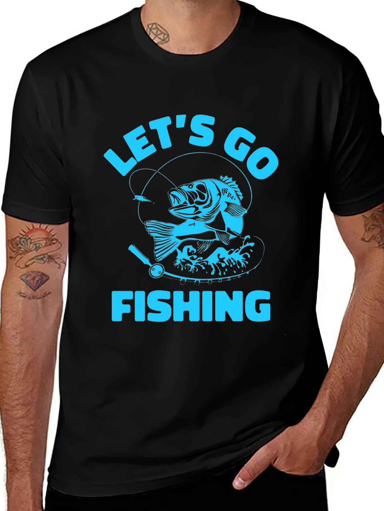 Variant 15 of Let's Go Fishing Graphic Print Crew Neck T-Shirt
