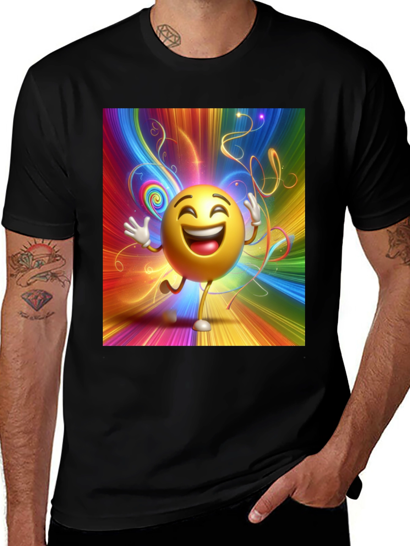 Variant 21 of Happy Emoji Rainbow Graphic Black T-Shirt