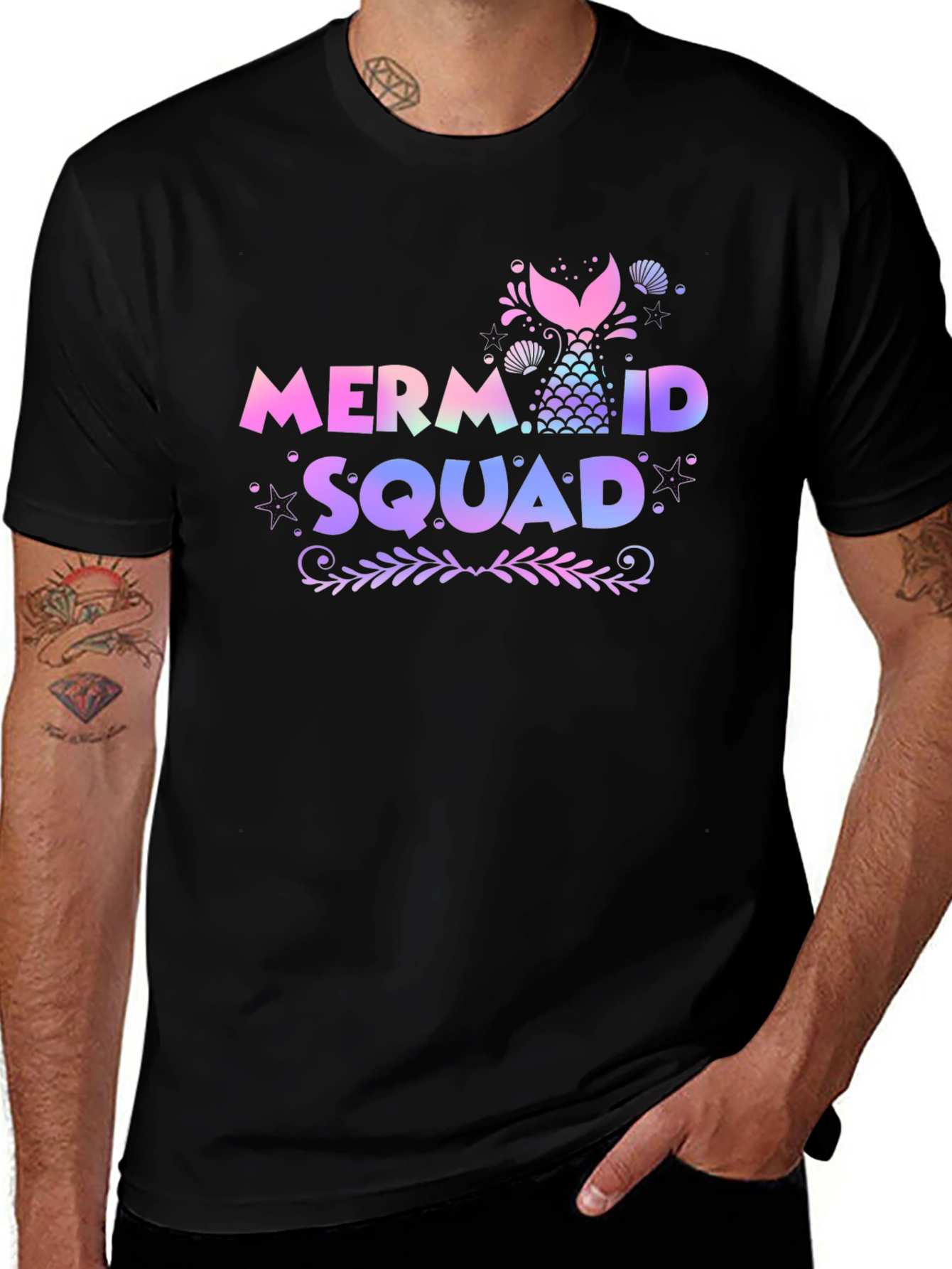 Variant 23 of Mermaid Squad Tee - Black Cotton Crew Neck