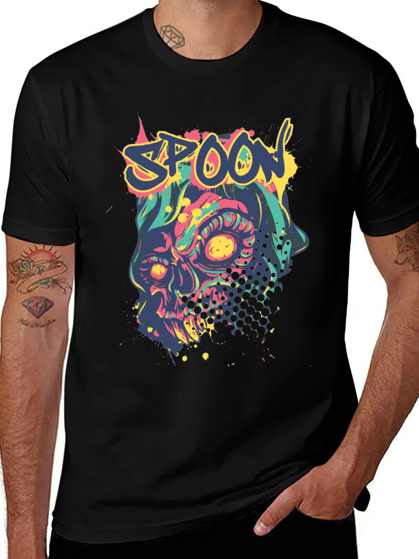 Variant 20 of Spoon Skull Graphic Tee - Trendy Men's Black T-Shirt