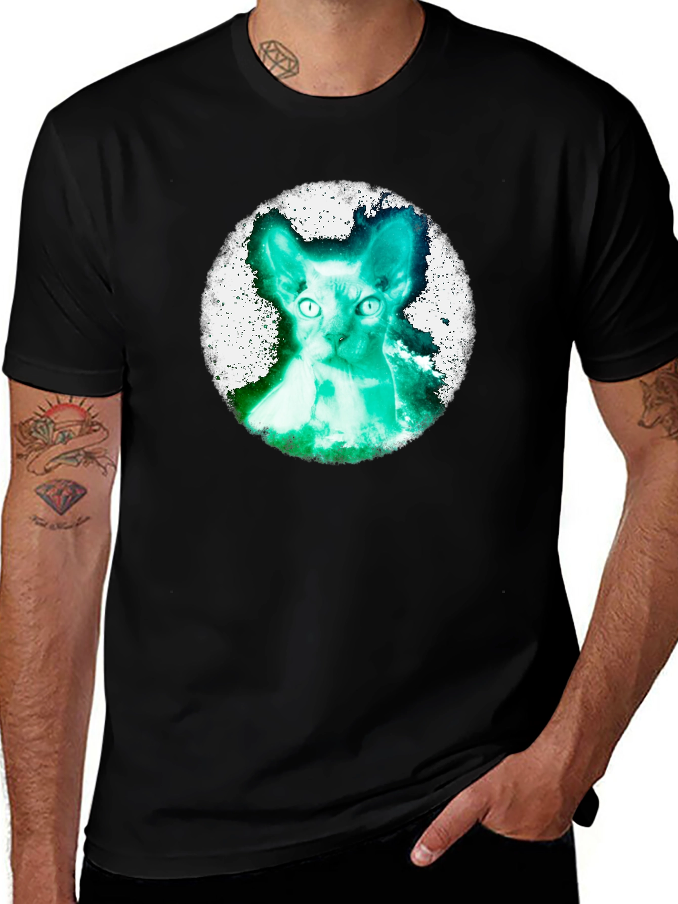 Variant 25 of Sphynx Cat Graphic T-Shirt - Cool Neon Design