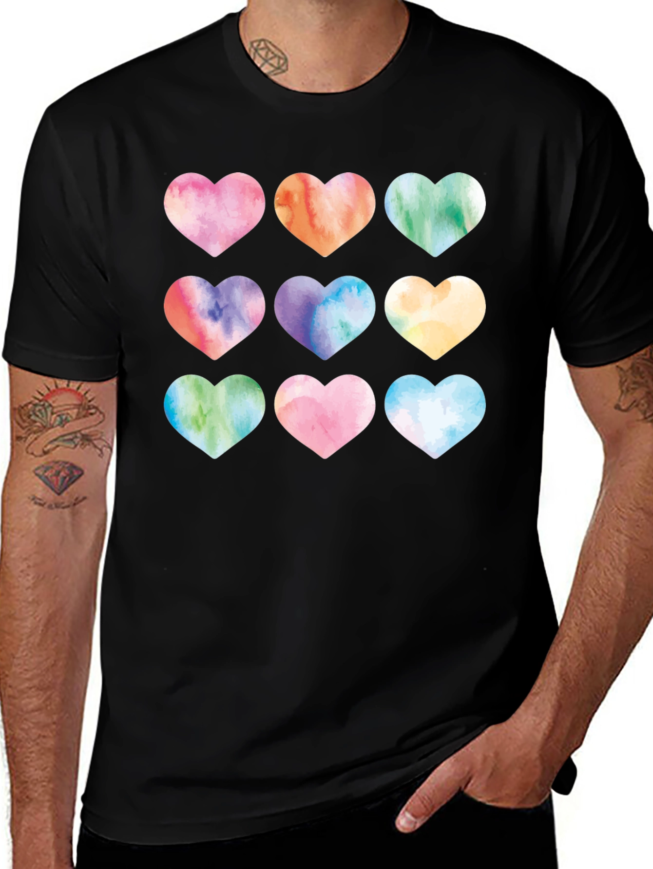 Variant 19 of Watercolor Hearts Black T-Shirt