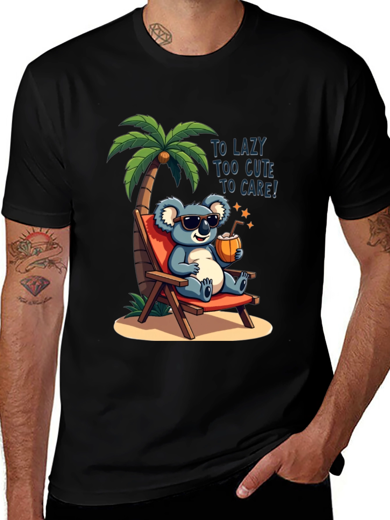 Variant 14 of Lazy Koala Beach T-Shirt - Too Cute to Care!