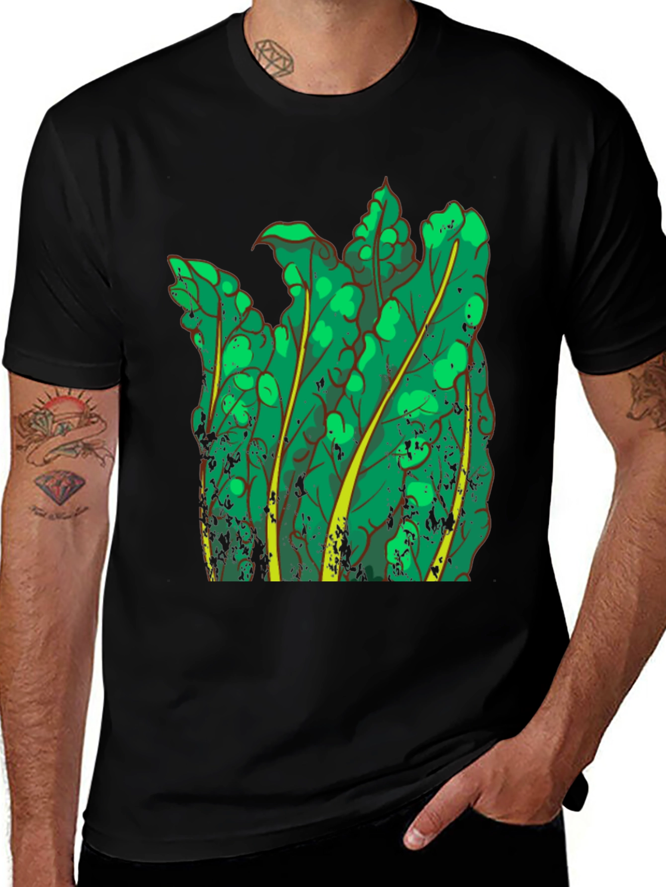 Variant 26 of Green Leaf Graphic Black T-Shirt