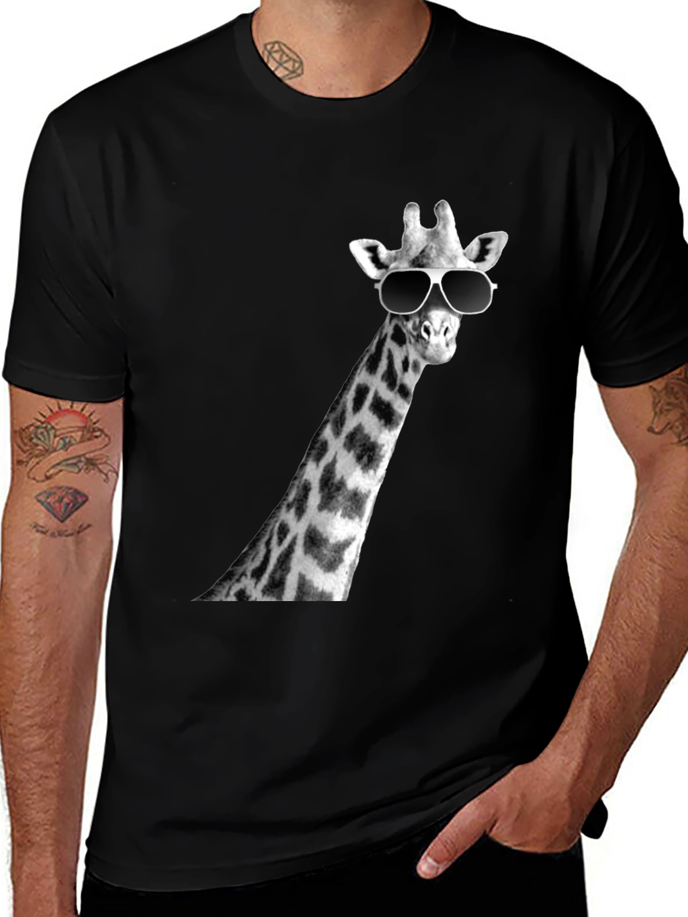 Variant 5 of Cool Giraffe Sunglasses Black T-Shirt
