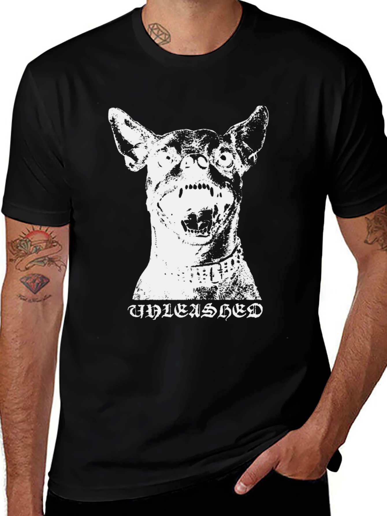 Variant 28 of Unleashed Dog Graphic T-Shirt - Black