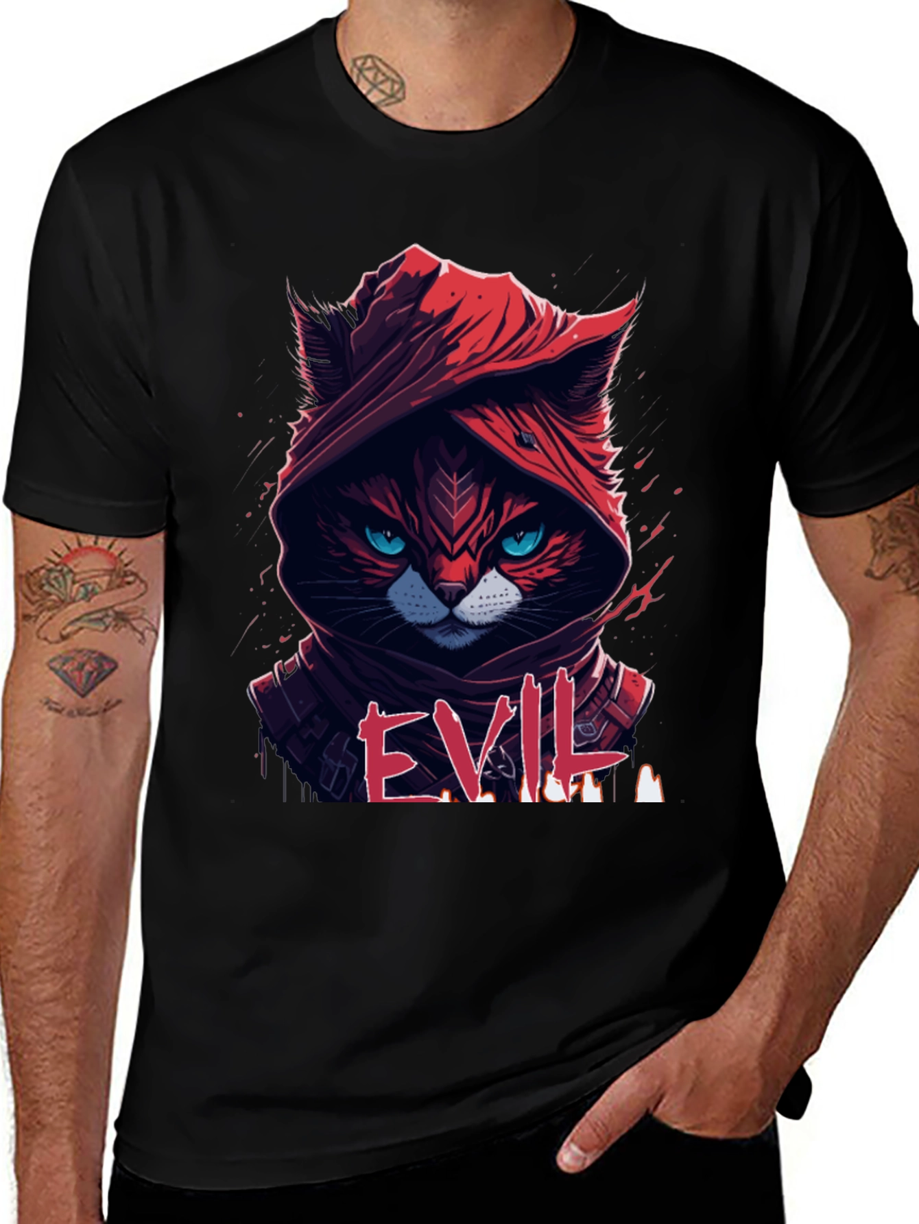 Variant 11 of Evil Cat T-Shirt - Red Hooded Feline