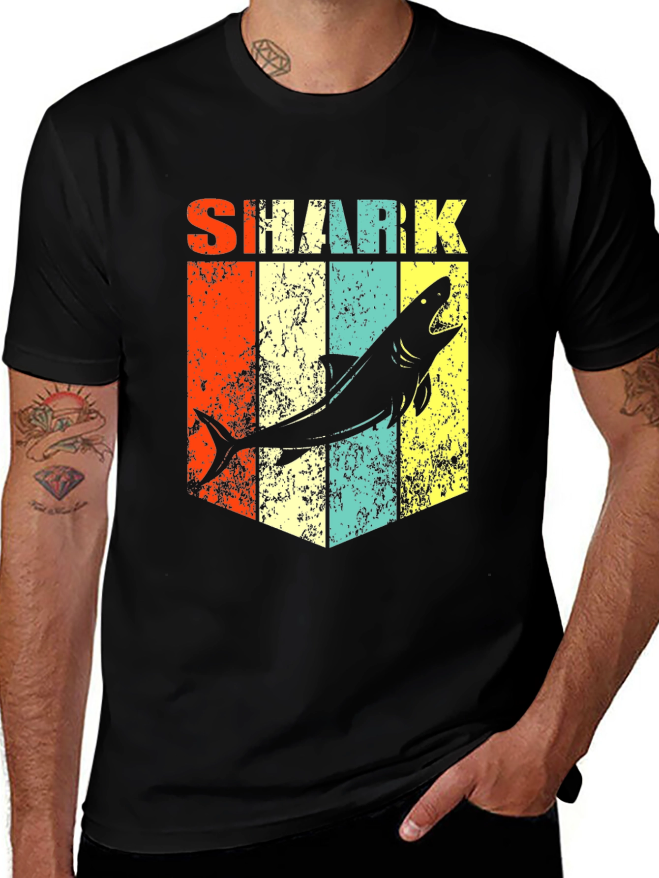 Variant 2 of Retro Shark Graphic Tee - Stylish Men's Black T-Shirt