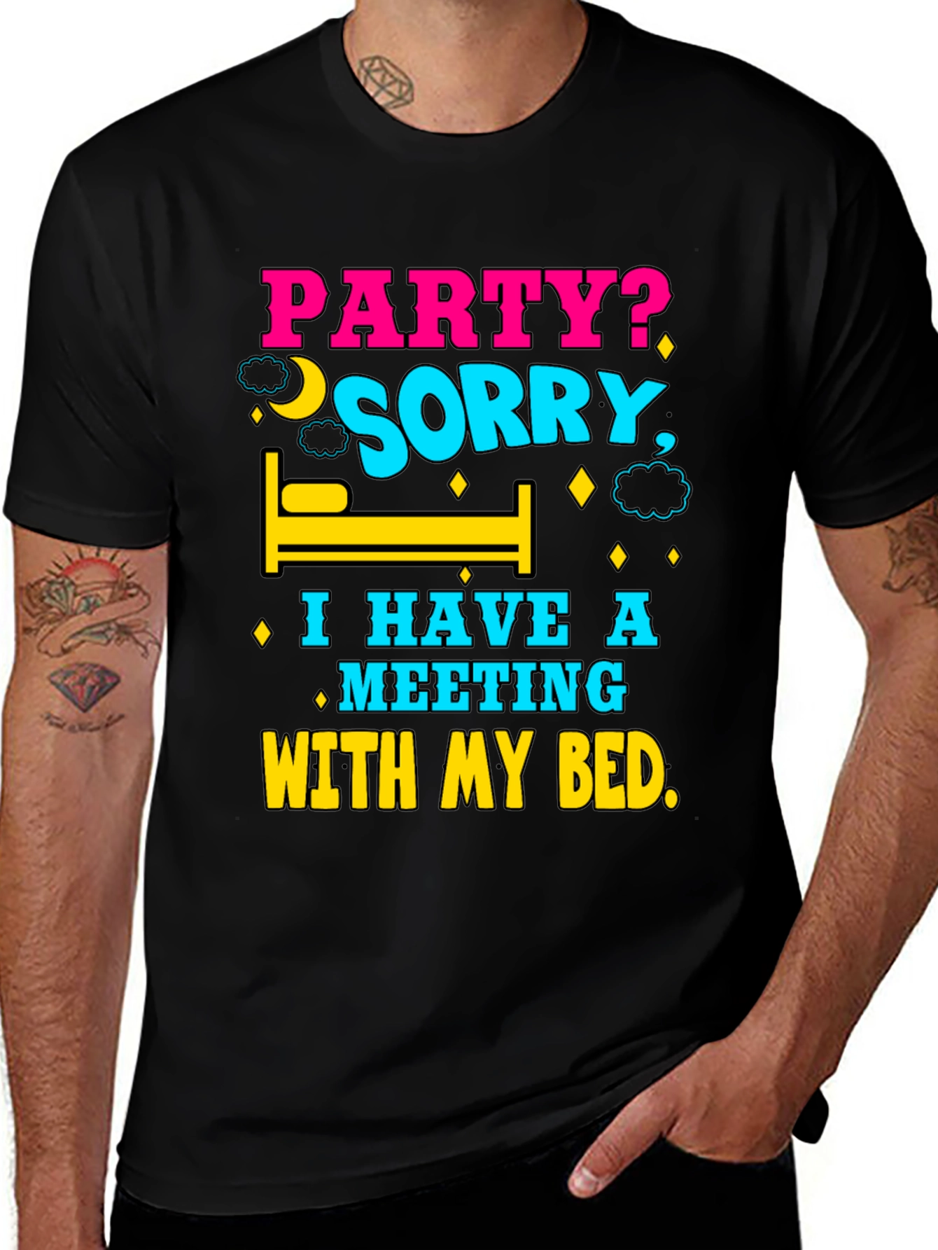 Variant 13 of Funny 'Meeting With My Bed' Graphic T-Shirt