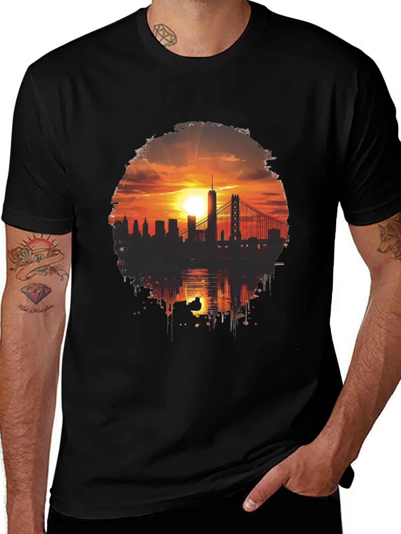 Variant 23 of Cityscape Sunset Graphic Tee - Black