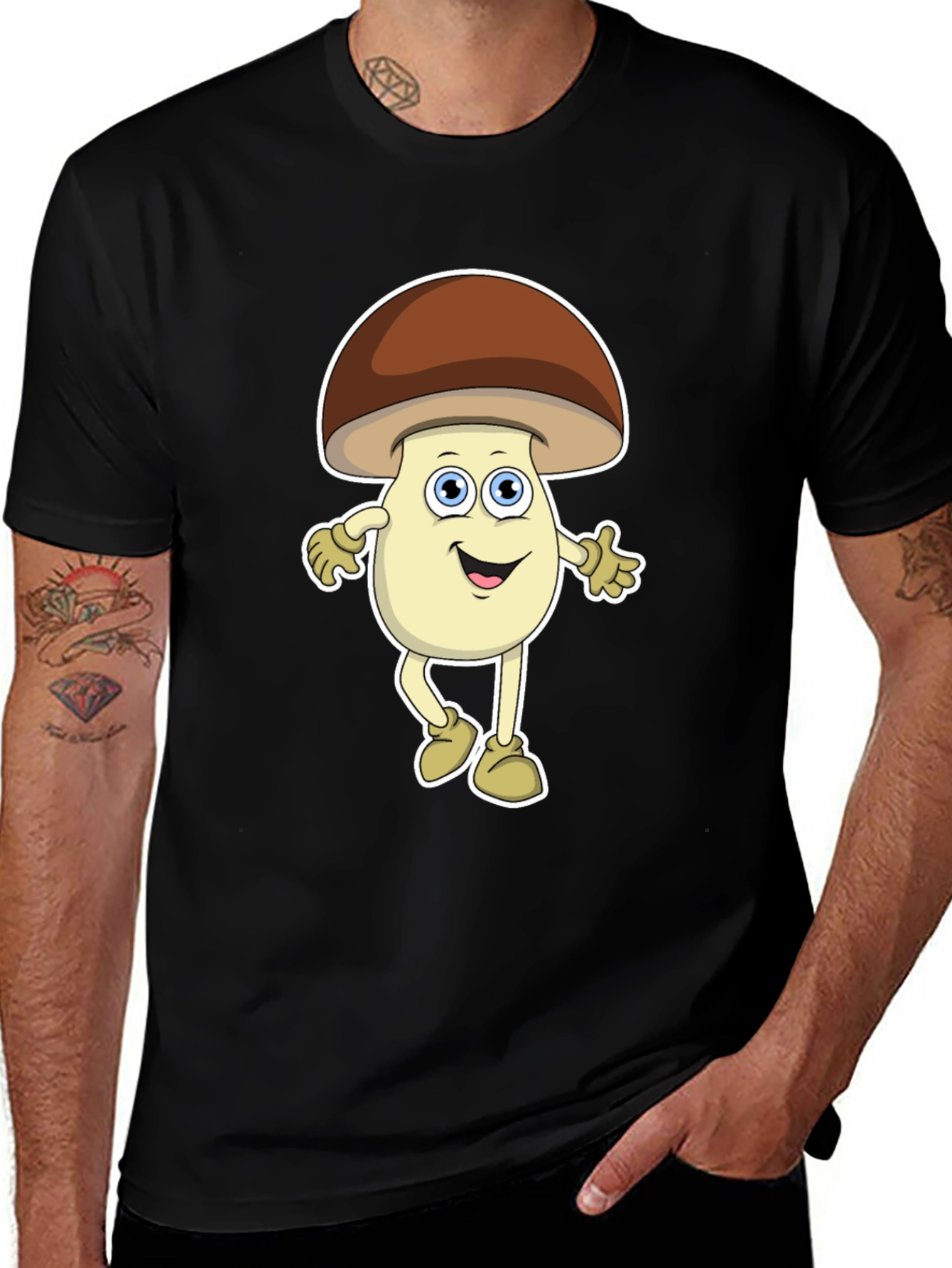 Variant 30 of Mushroom Cartoon Graphic Black T-Shirt