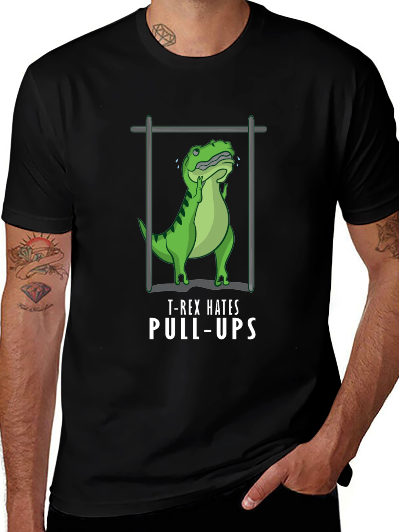 Variant 14 of T-Rex Hates Pull-Ups Graphic Tee - Funny Dinosaur Workout Shirt