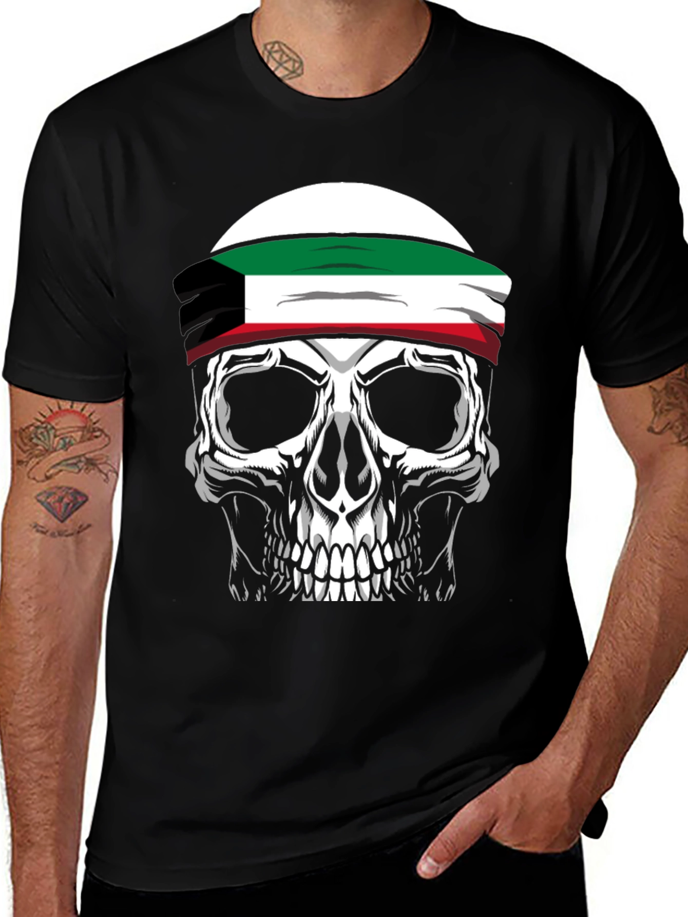 Variant 17 of Skull Kuwait Flag T-Shirt - Edgy Graphic Tee