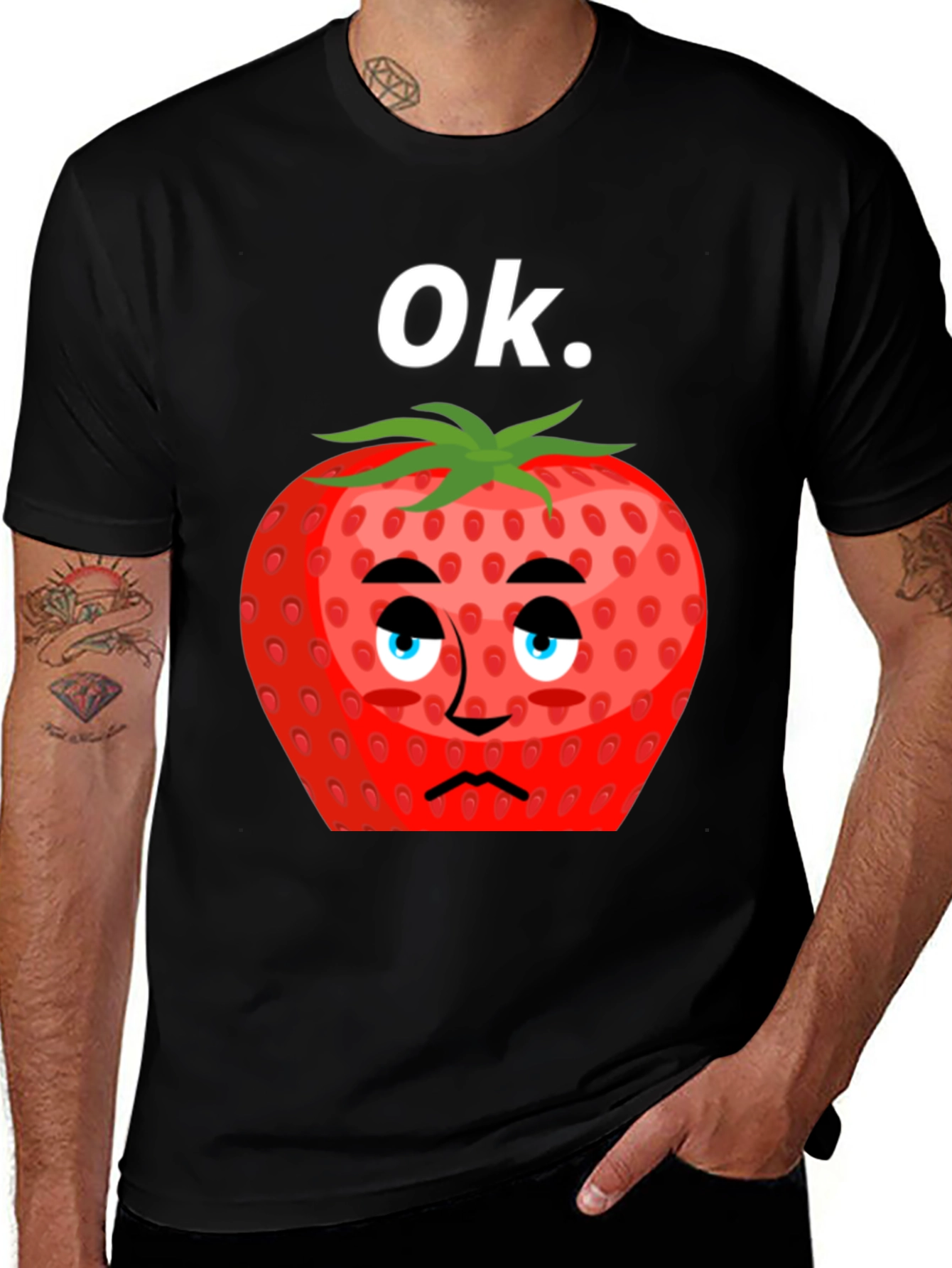 Variant 16 of Funny Strawberry OK. Graphic Tee - Unisex Black T-Shirt