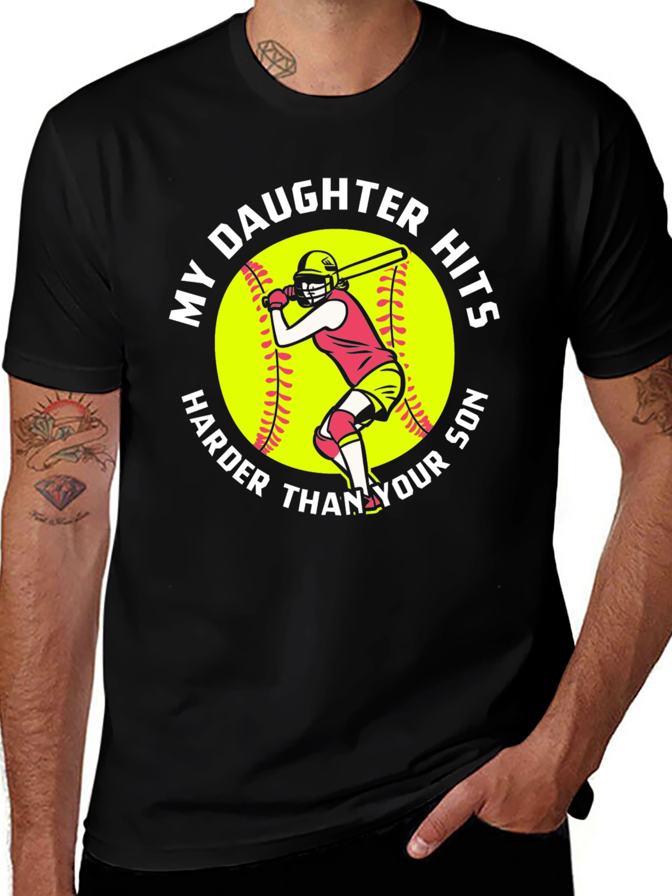 Variant 28 of My Daughter Hits Harder Funny Softball Graphic Tee