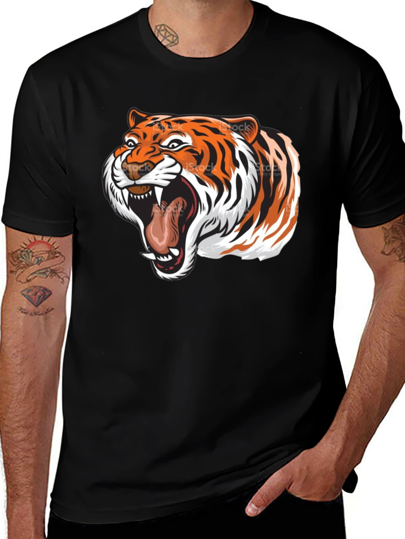 Variant 28 of Roaring Tiger Graphic Tee - Black Cotton T-Shirt