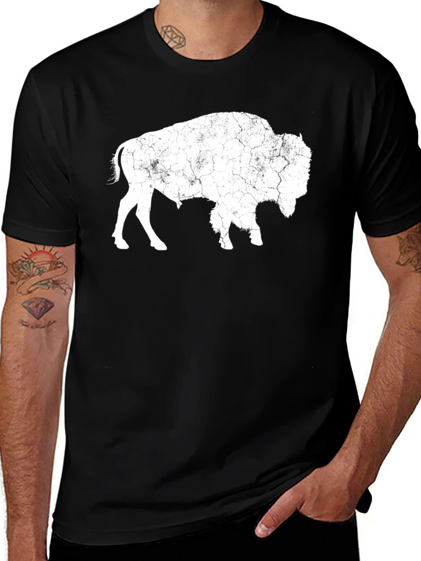 Variant 18 of Bison Graphic Tee - Distressed Print