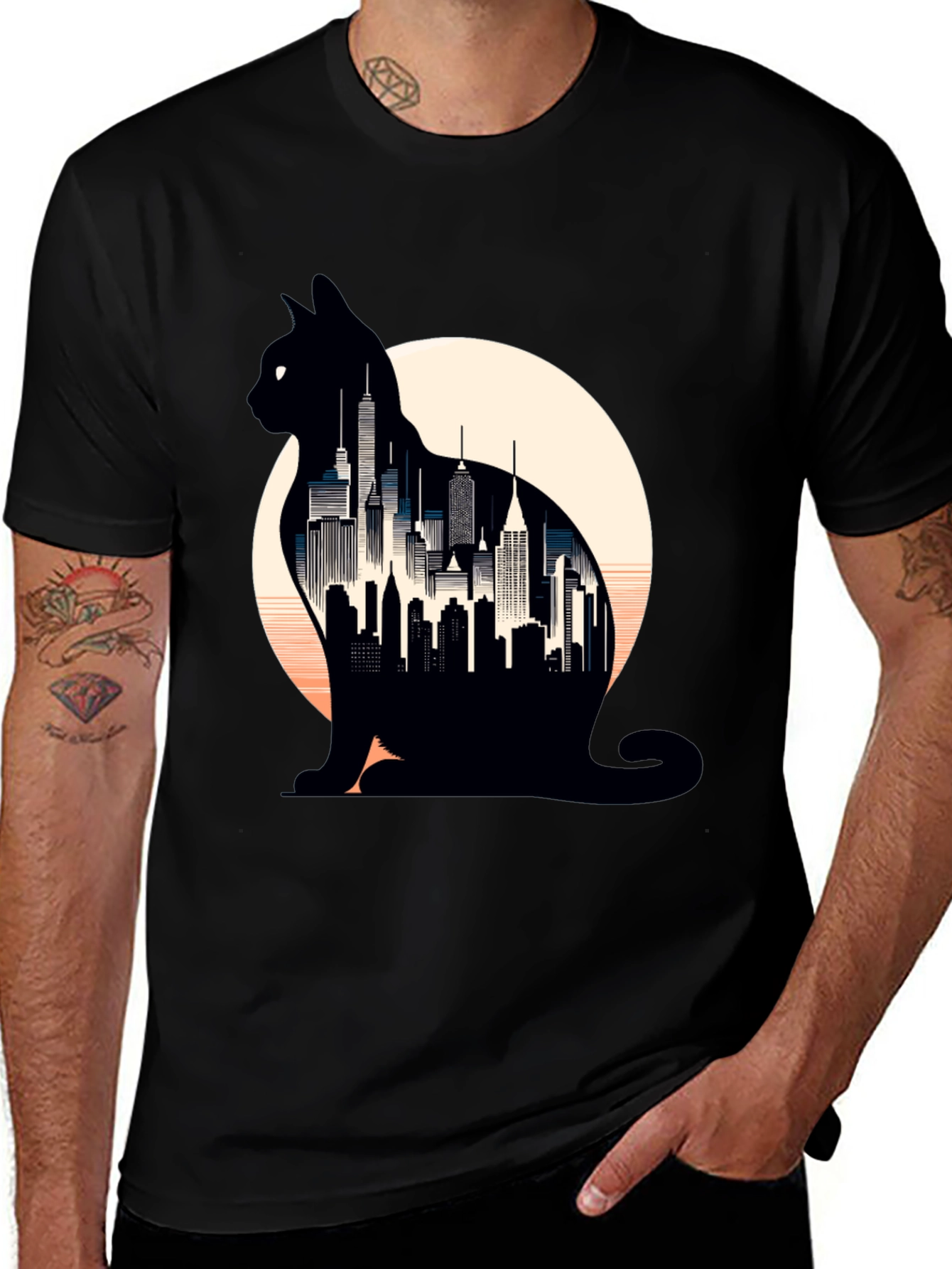 Variant 27 of Urban Cat Tee - City Skyline Silhouette