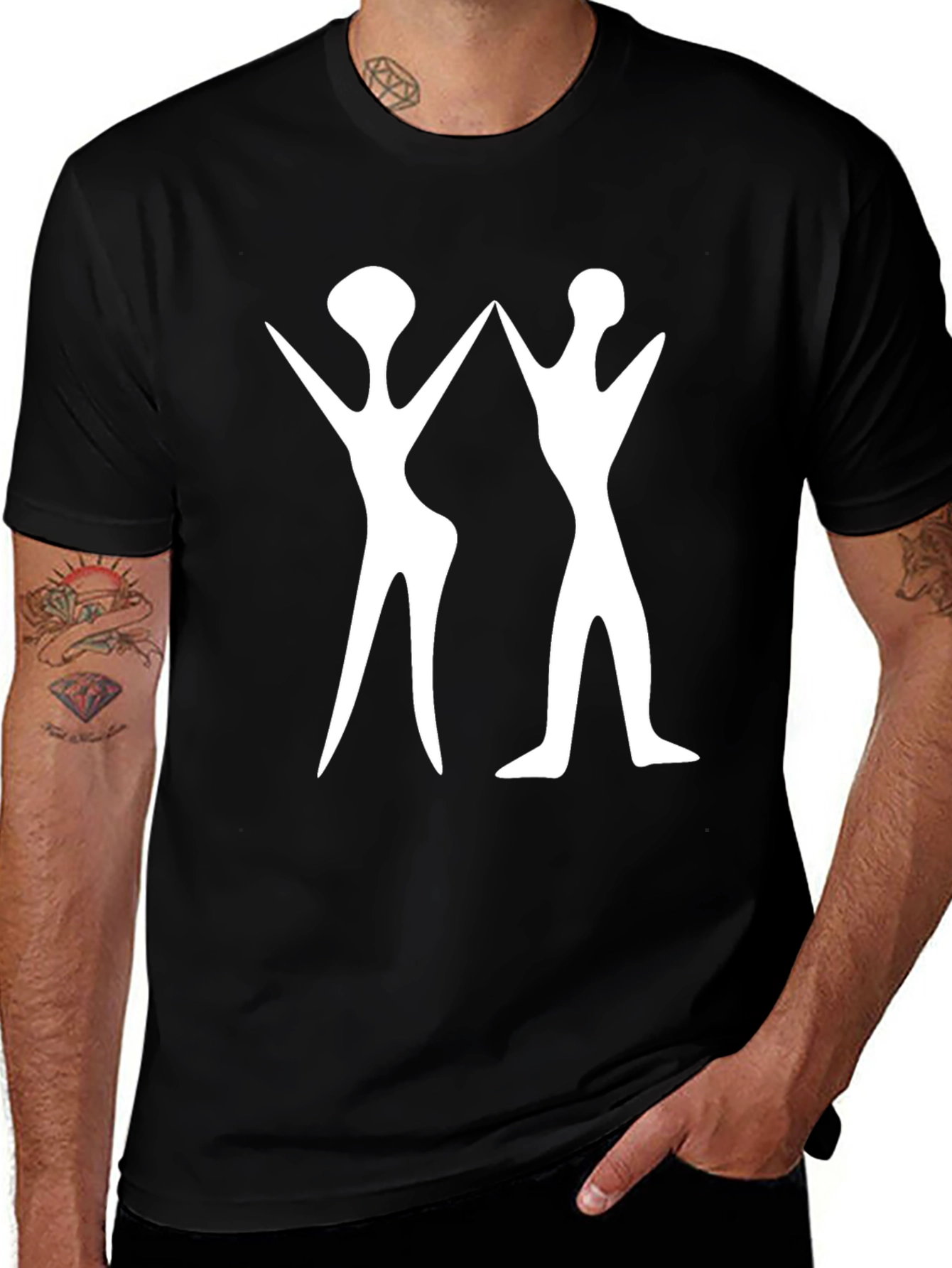 Variant 15 of Abstract White Figure Print Black T-Shirt