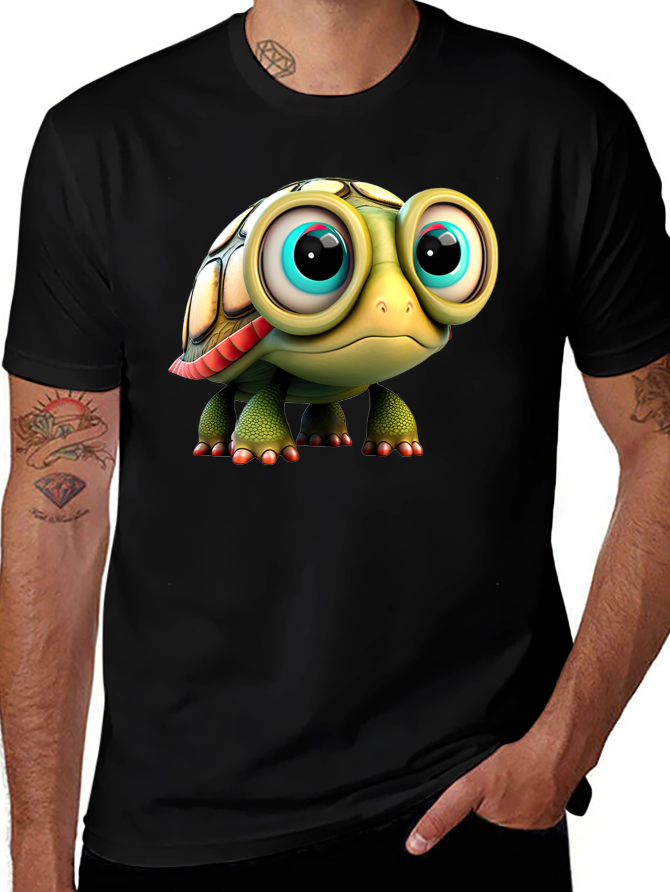 Variant 16 of Cute Turtle Graphic Tee - Men's Black T-Shirt