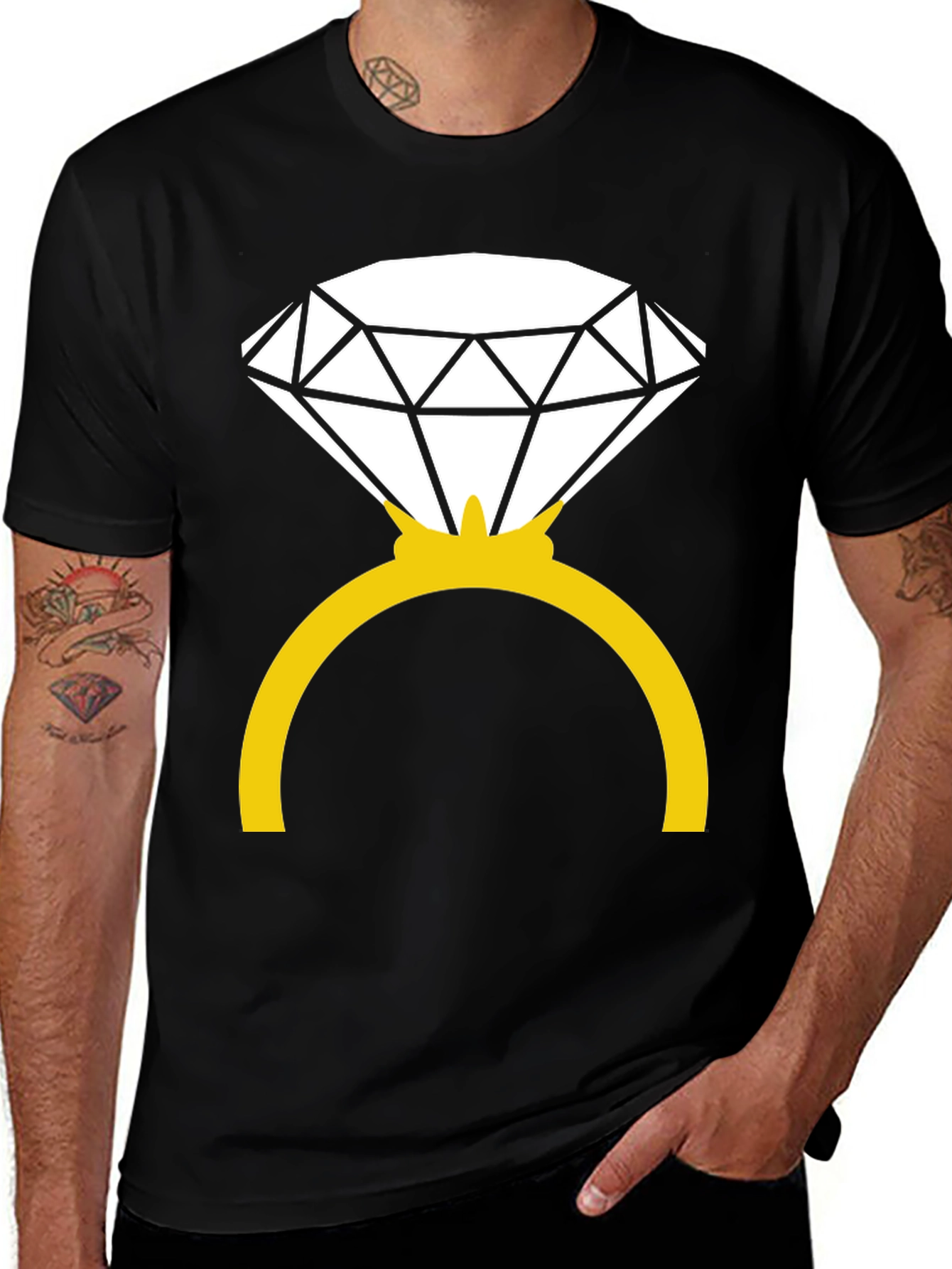 Variant 30 of Diamond Ring Graphic Tee - Black Cotton Blend