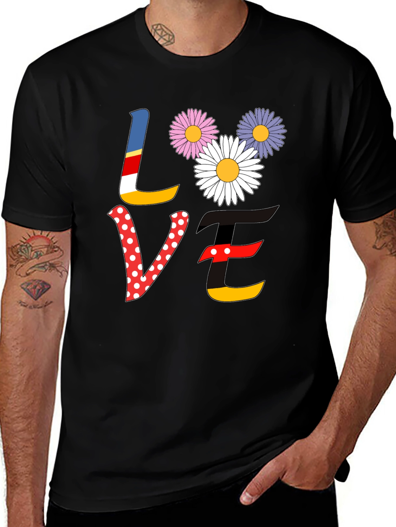 Variant 8 of Love Floral Graphic Tee - Black