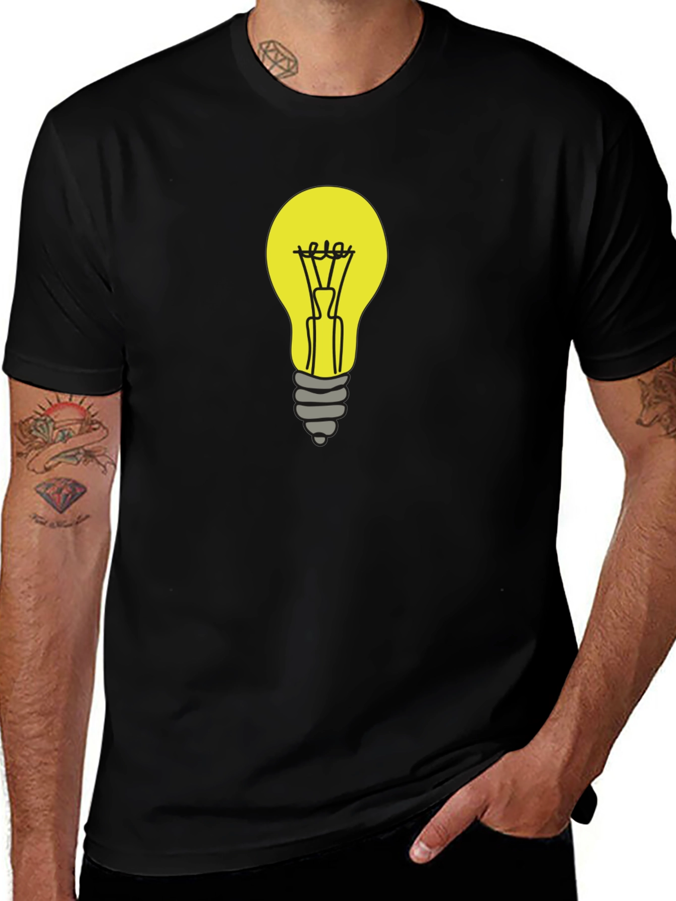 Variant 29 of Light Bulb Graphic Tee - Black Cotton T-Shirt