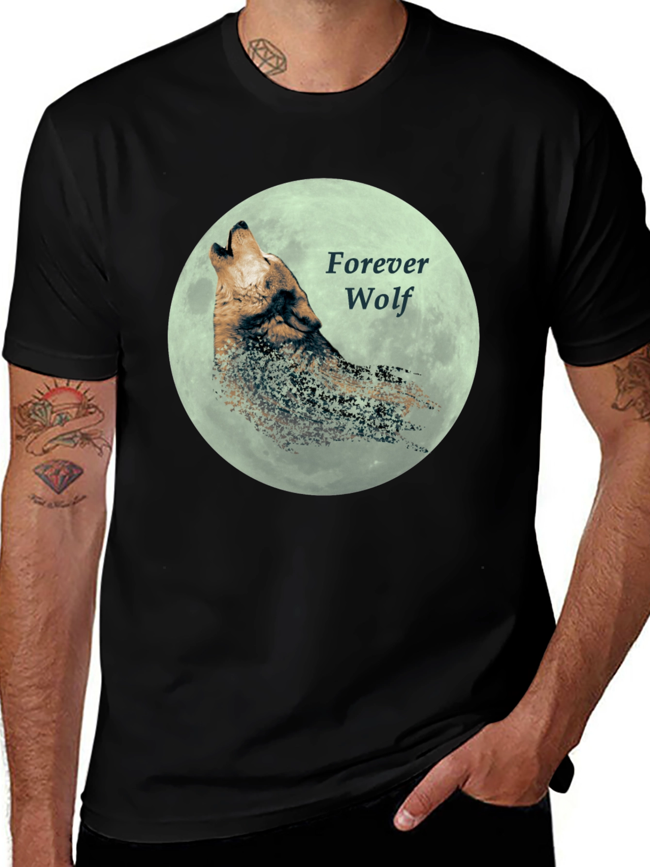 Variant 3 of Forever Wolf Graphic Tee - Black Cotton Blend