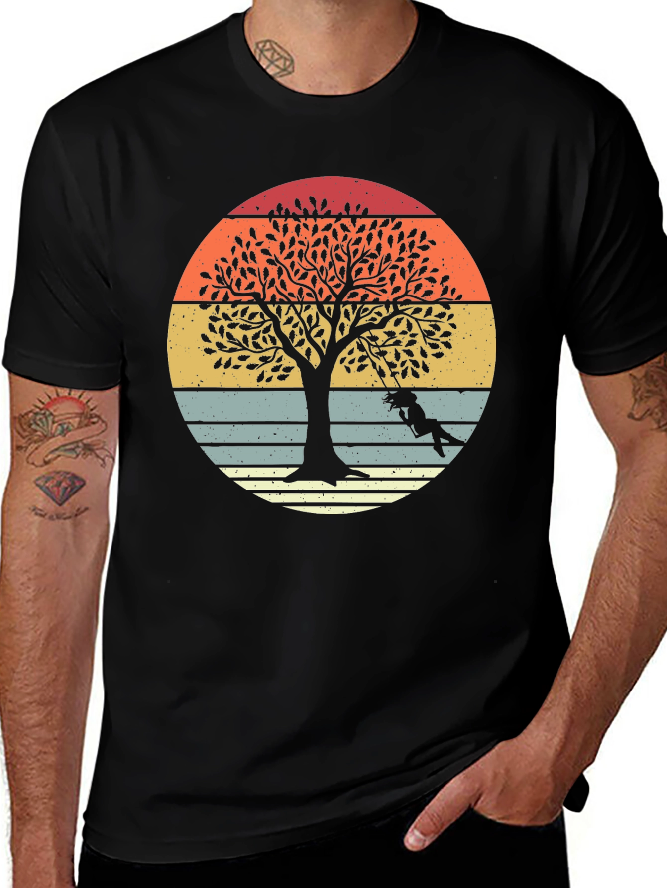 Variant 13 of Sunset Tree Swing Graphic Tee - Stylish Comfort