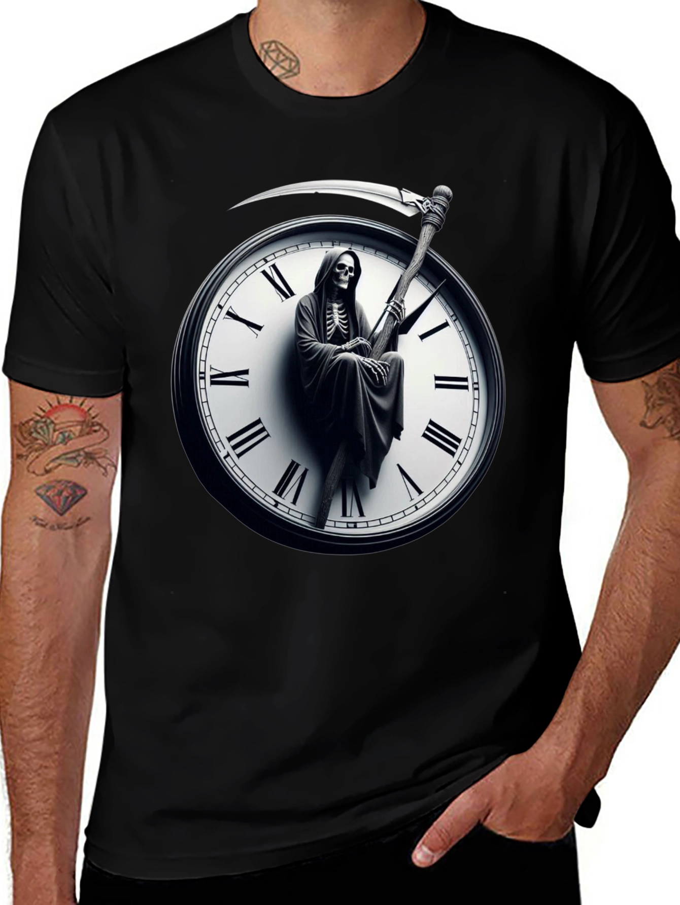 Variant 5 of Time Reaper Graphic T-Shirt - Grim Reaper on Clock