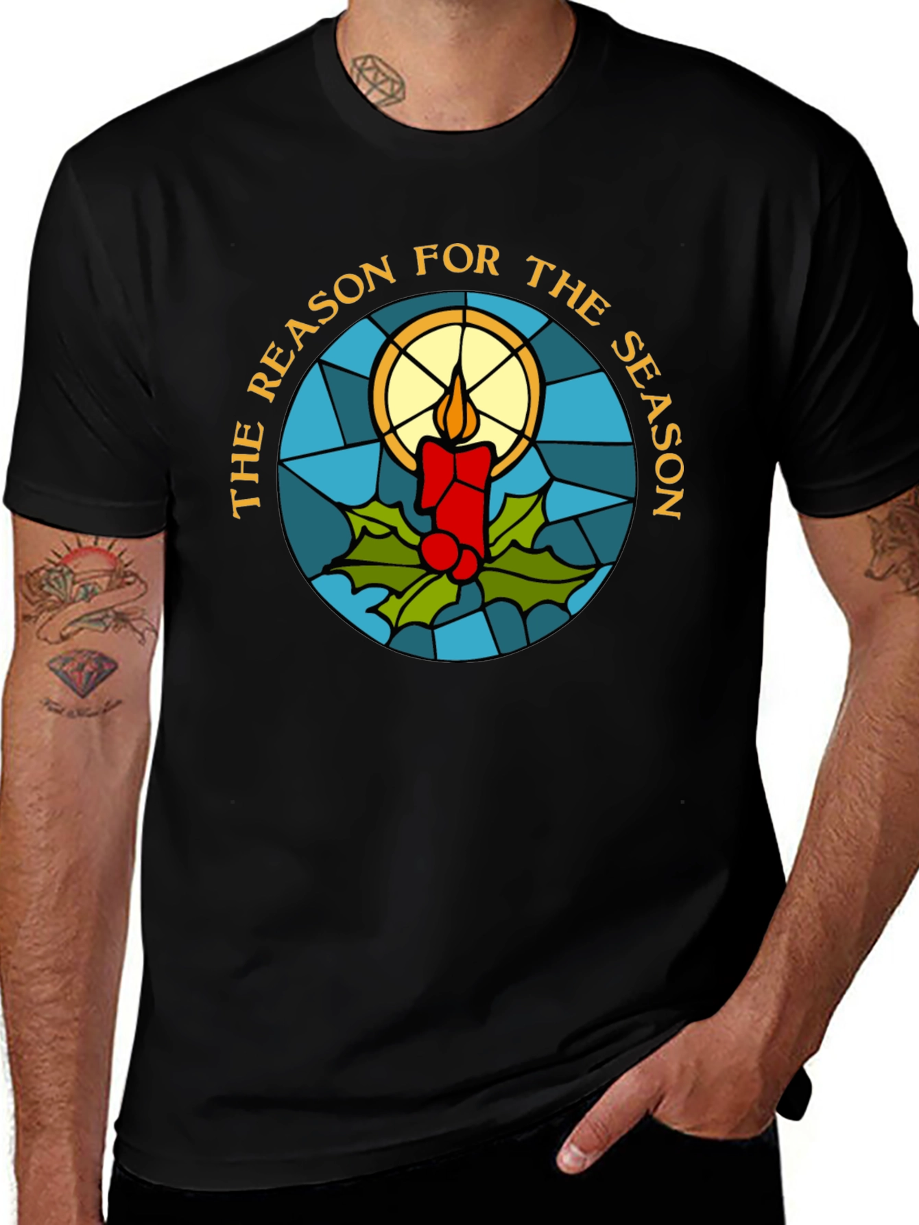 Variant 3 of Reason for the Season Stained Glass Candle T-Shirt