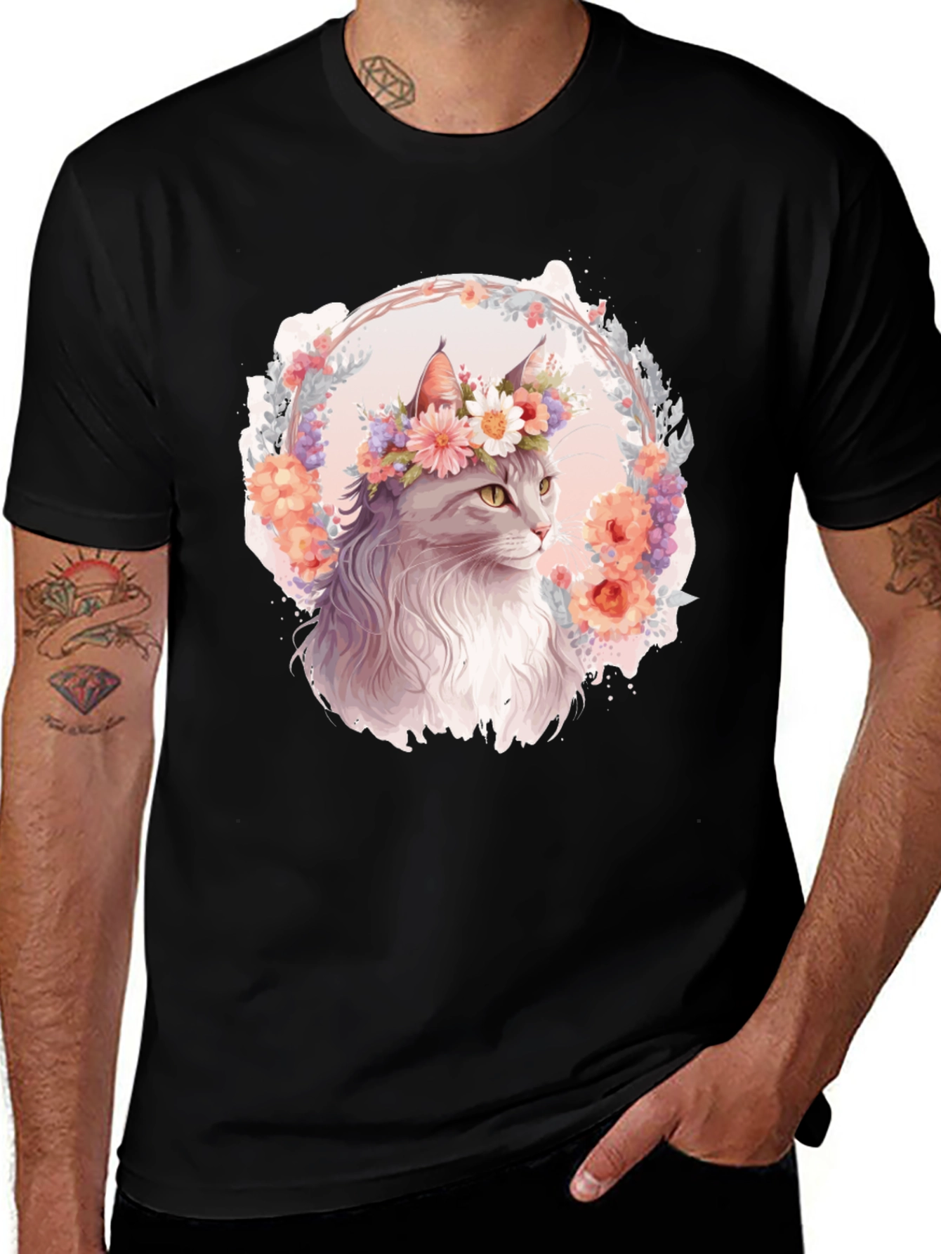 Variant 26 of Cat with Flower Crown Graphic Tee