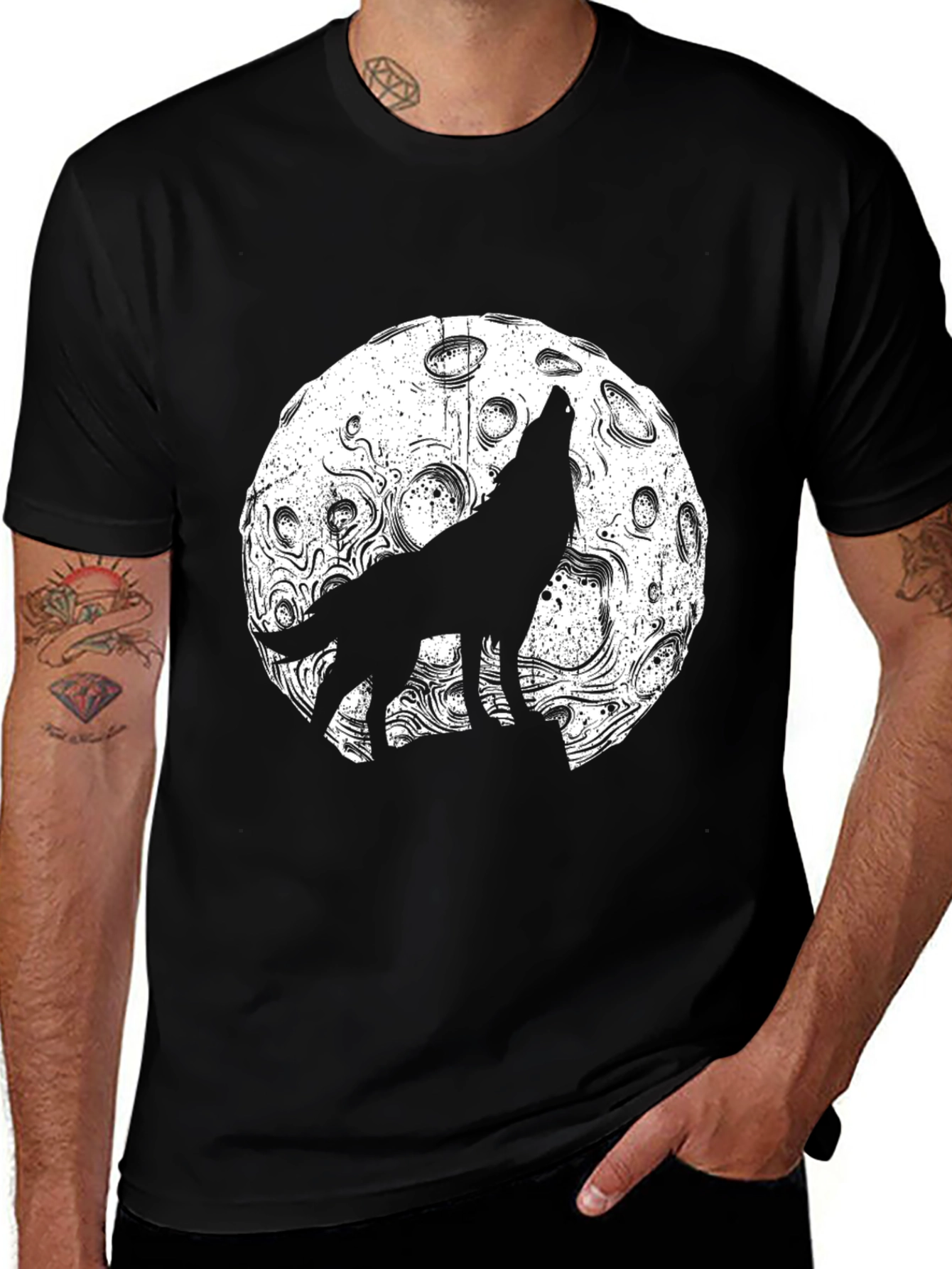 Variant 7 of Wolf Moon Graphic T-Shirt - Black Crew Neck Tee
