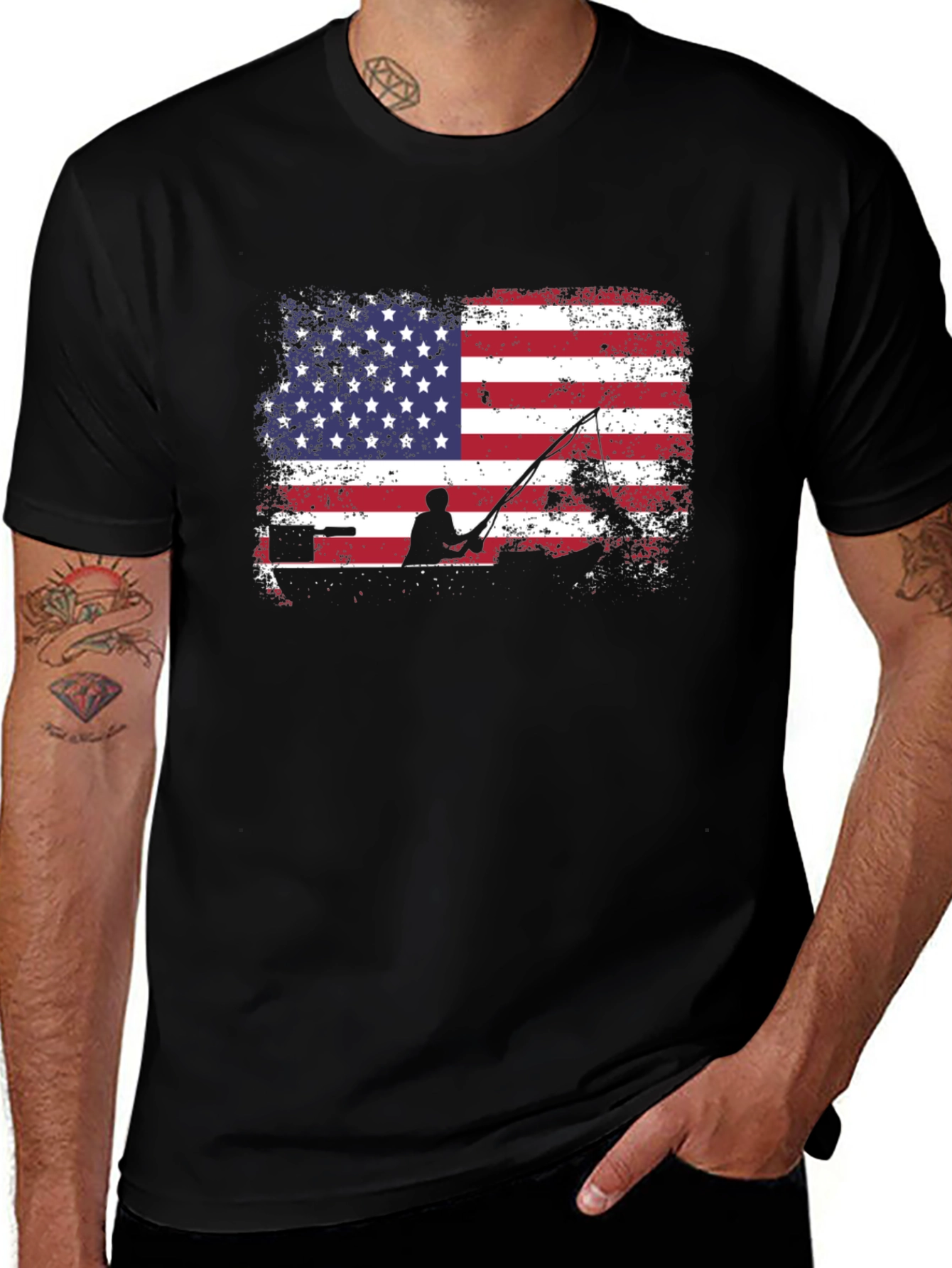 Variant 26 of American Flag Fishing T-Shirt - Patriotic Angler Tee