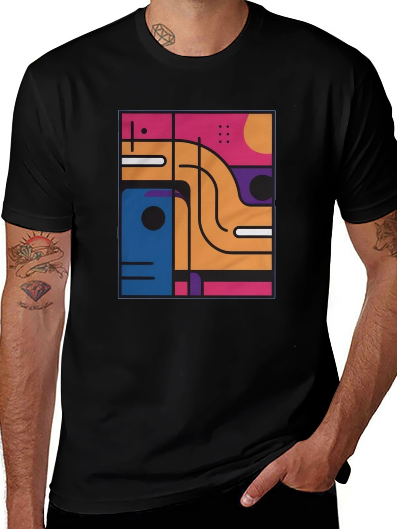 Variant 9 of Abstract Geometric Graphic Print Black T-Shirt