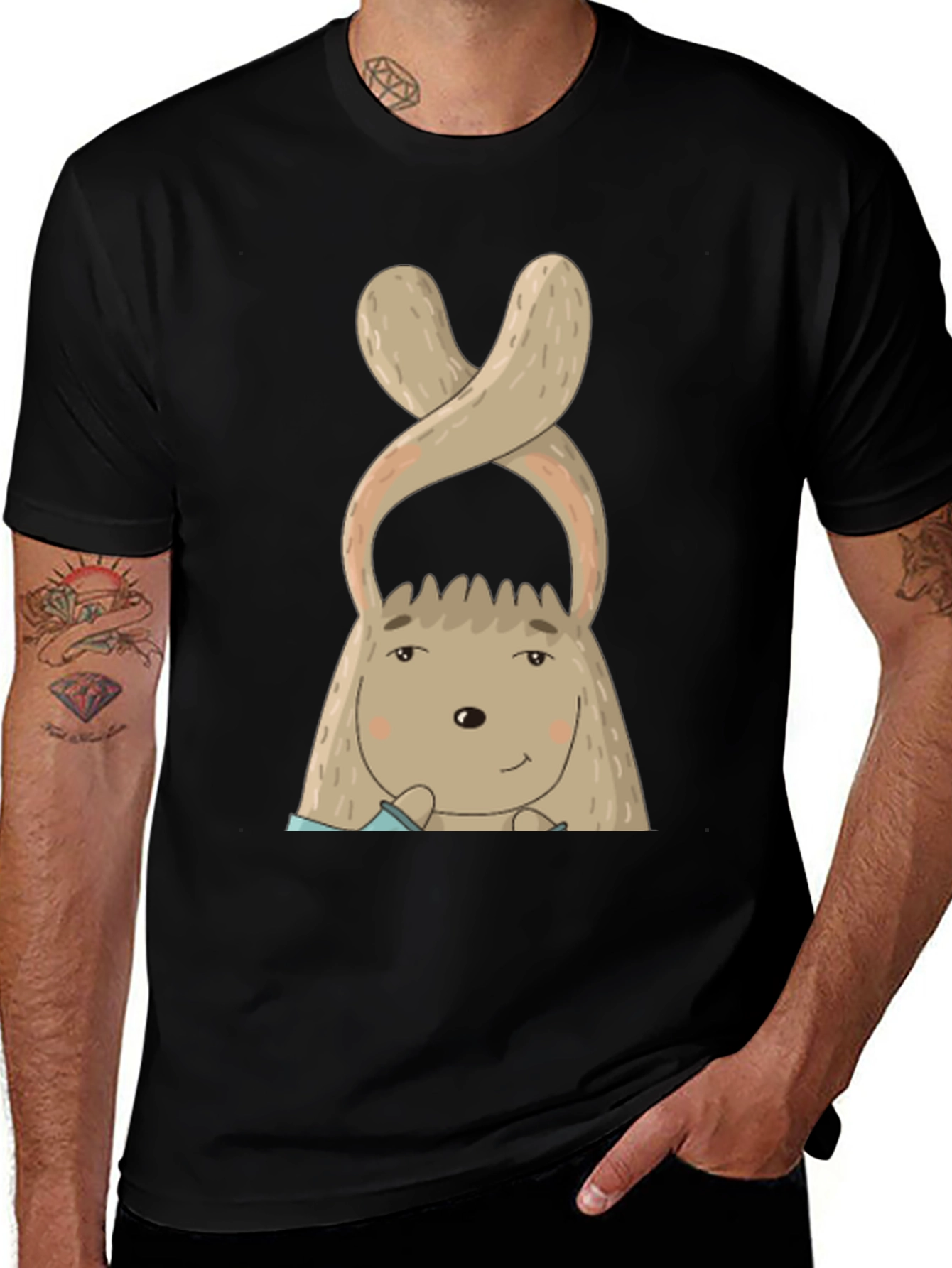Variant 18 of Whimsical Bunny Graphic Tee - Soft Cotton Black T-Shirt