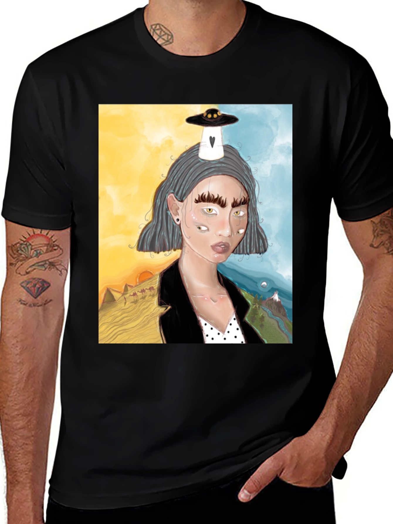 Variant 24 of Unique Graphic Tee: Desert & Mountain Alien Girl