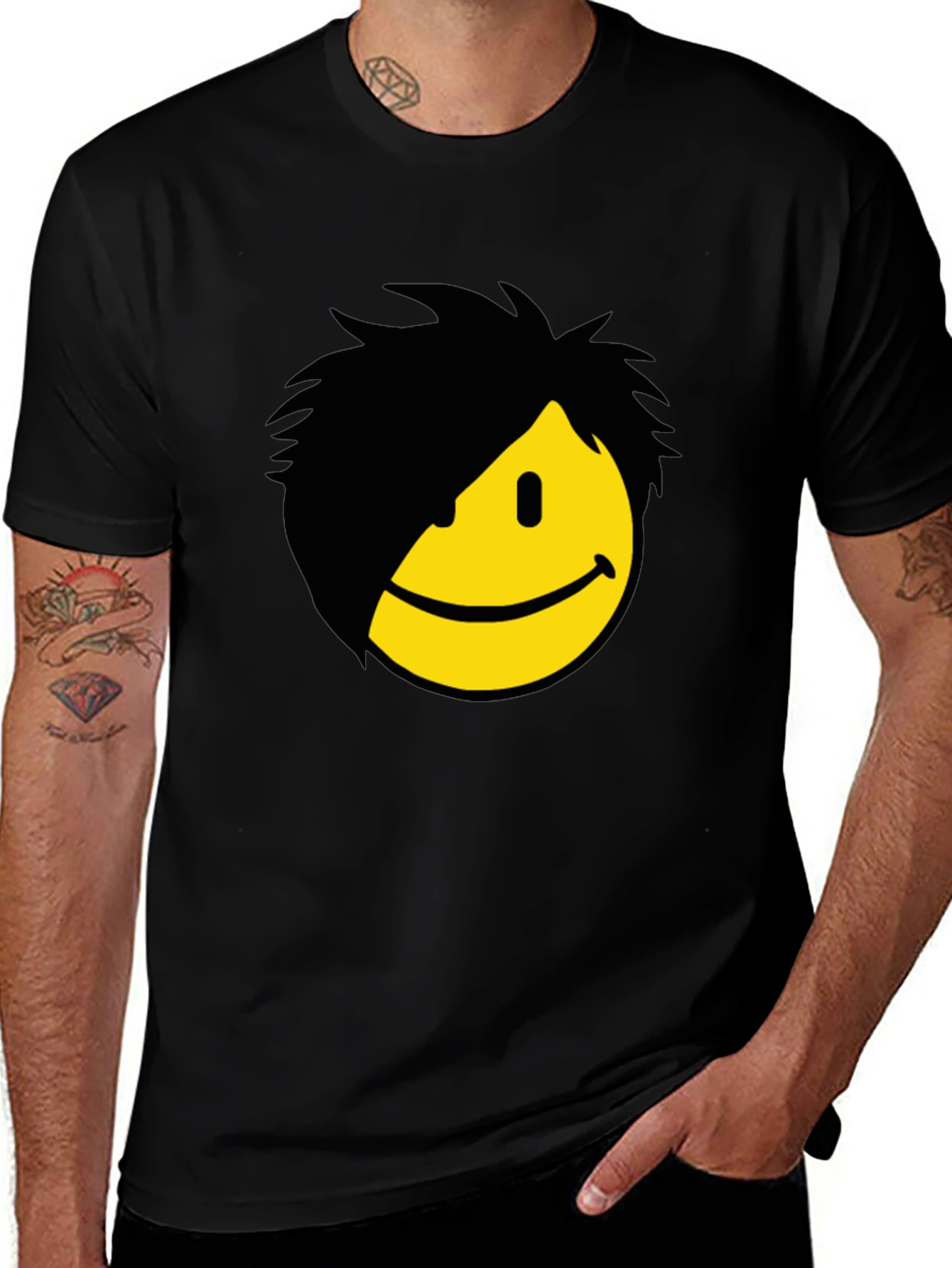 Variant 29 of Emo Smiley Graphic Tee - Black