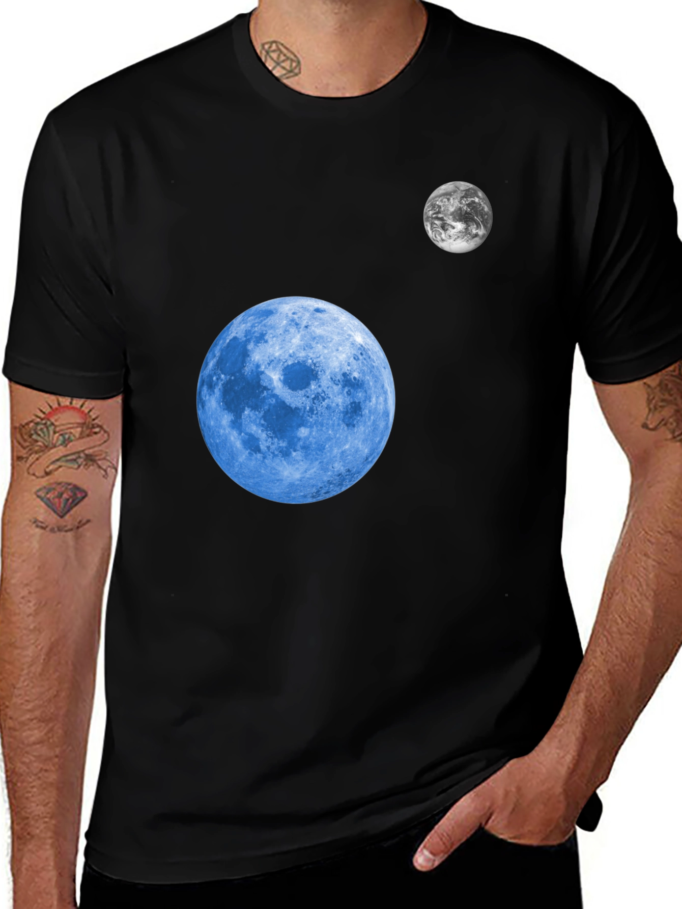 Variant 20 of Cosmic Moon Graphic T-Shirt - Black Cotton Tee