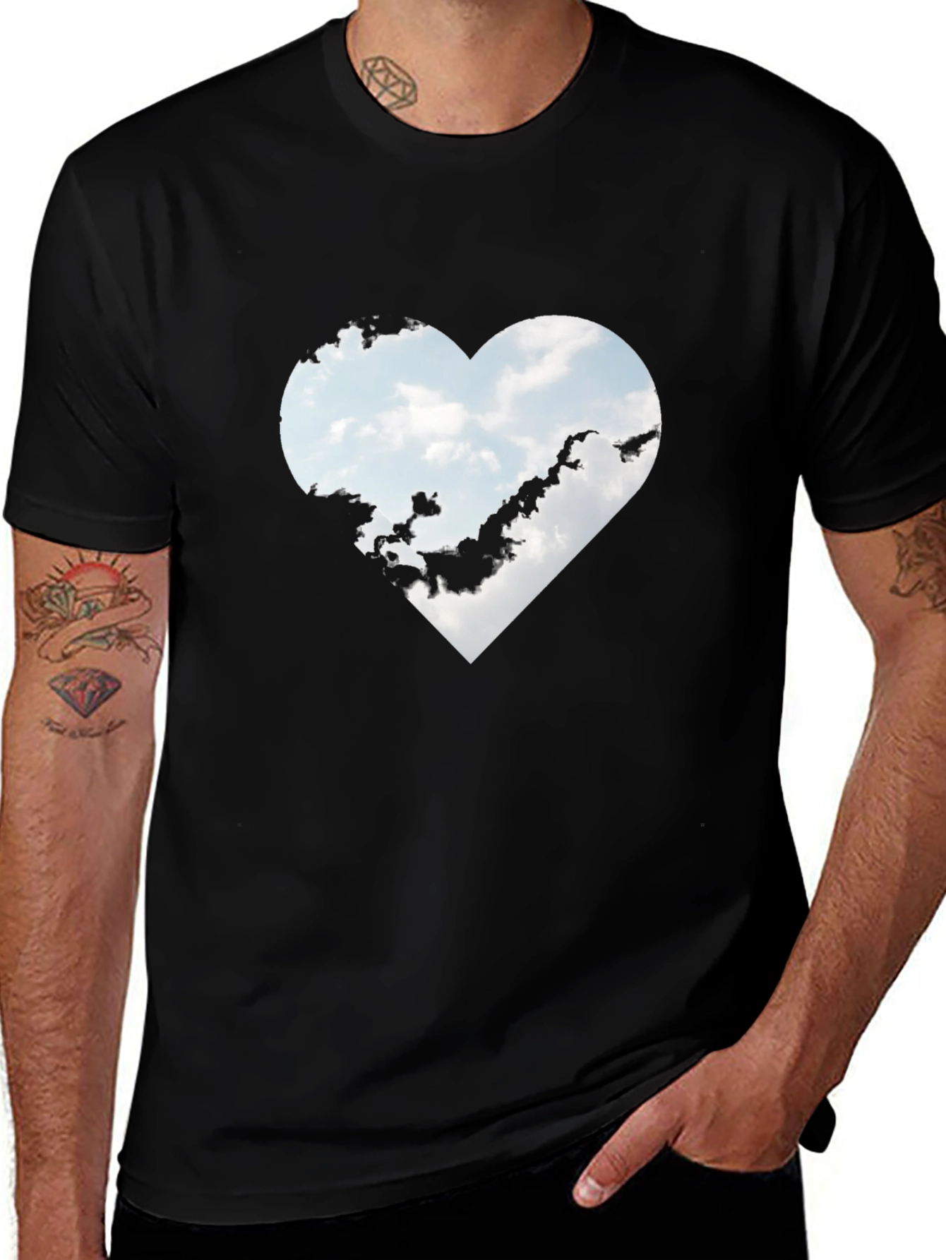 Variant 22 of Heart Cloud Graphic Black T-Shirt